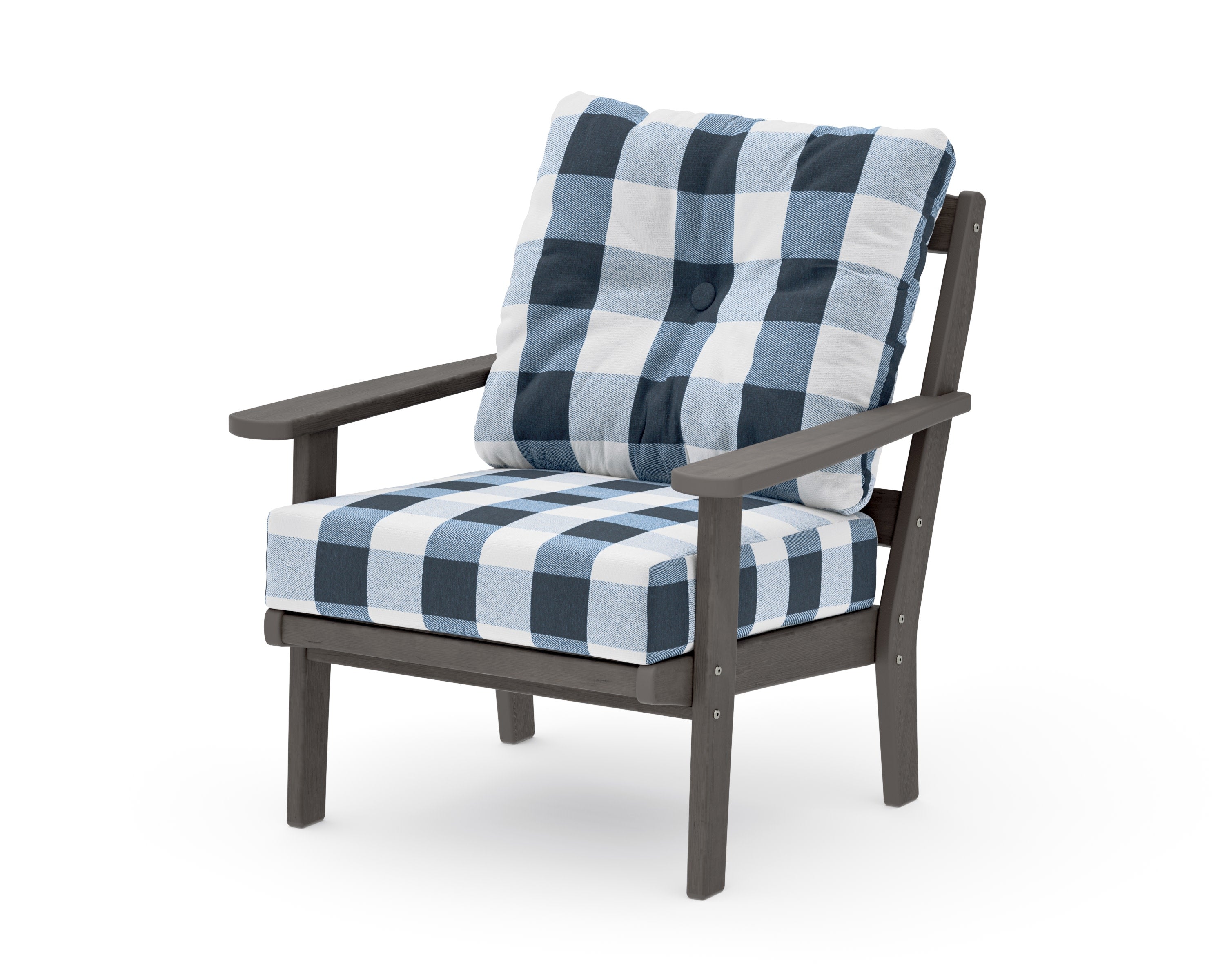 Mission Deep Seating Chair in Driftwood / Buffalo Plaid Marine Indigo