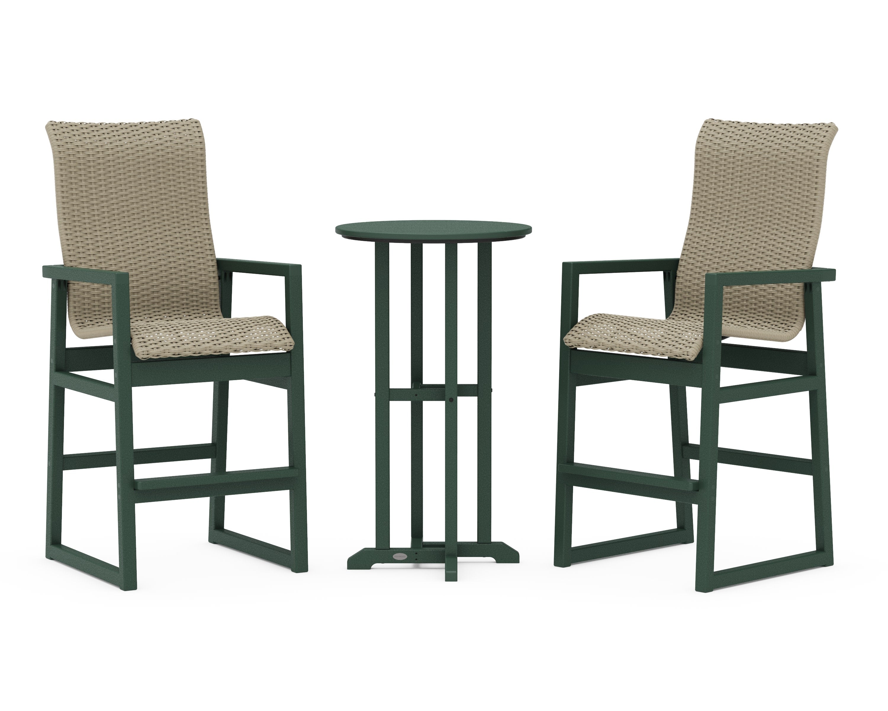 EDGE Woven Highback 3-Piece Farmhouse Bar Set in Green / Dune Grass