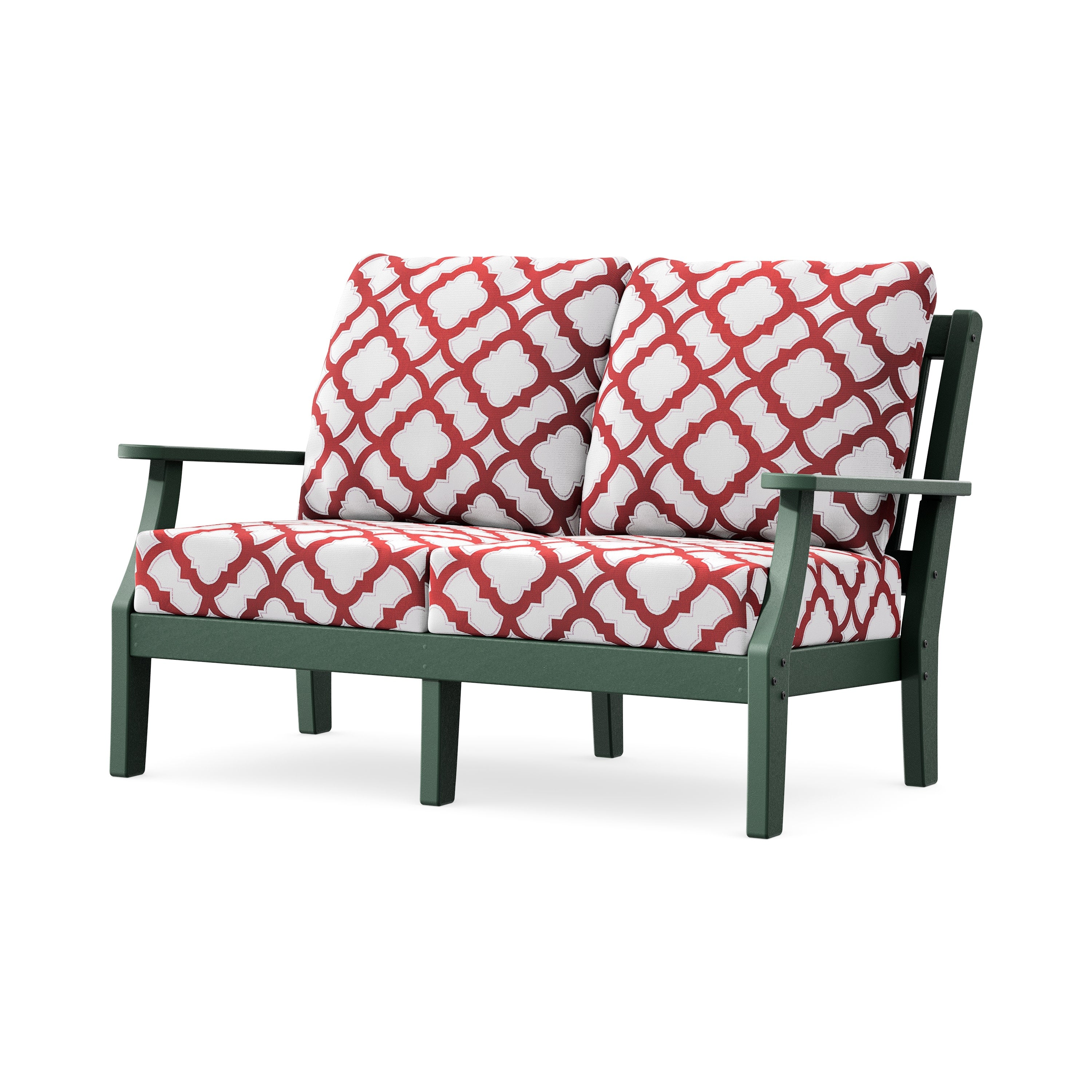 Chinoiserie Deep Seating Loveseat in Green / Trellis Crimson
