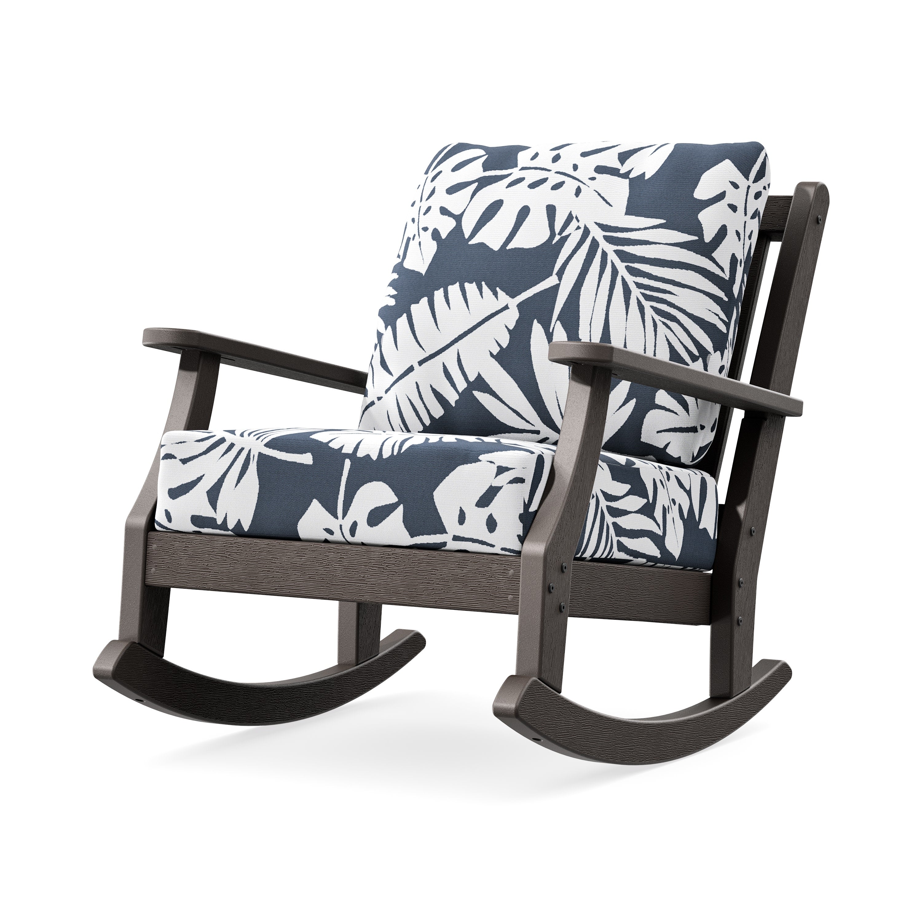 Wovendale Deep Seating Rocking Chair in Vintage Coffee / Leaf Marine Indigo