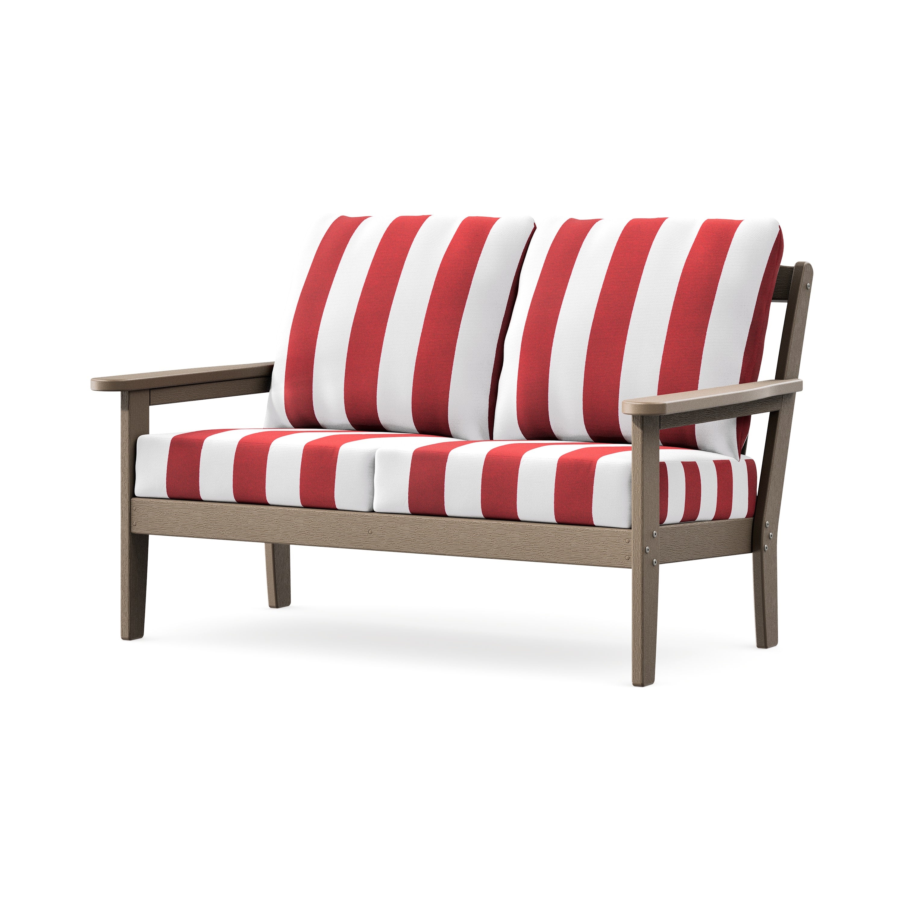 Cottage Deep Seating Loveseat in Vintage Sahara / Cabana Stripe Crimson