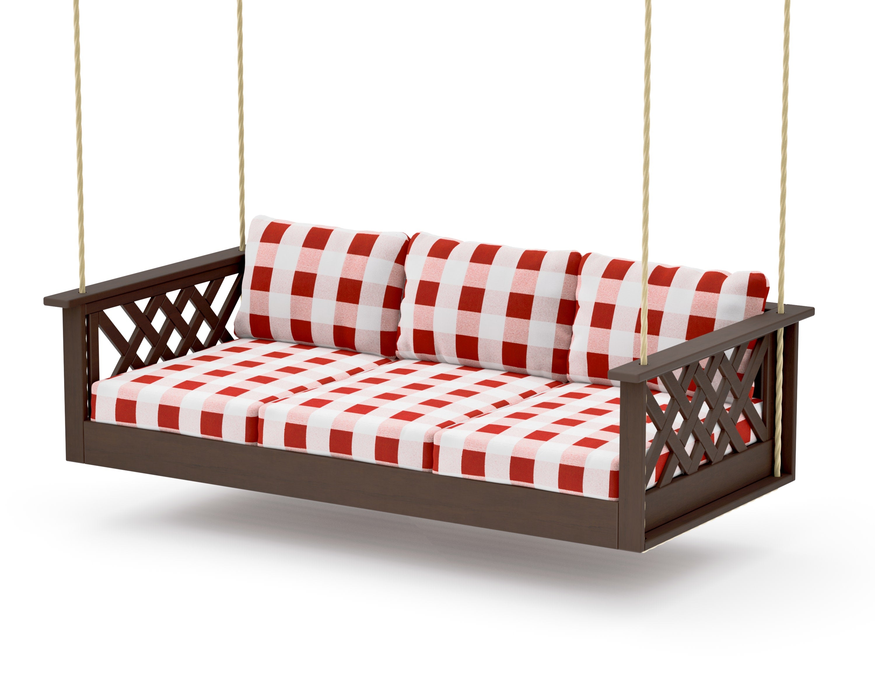 Wovendale Daybed Swing in Kona / Buffalo Plaid Crimson