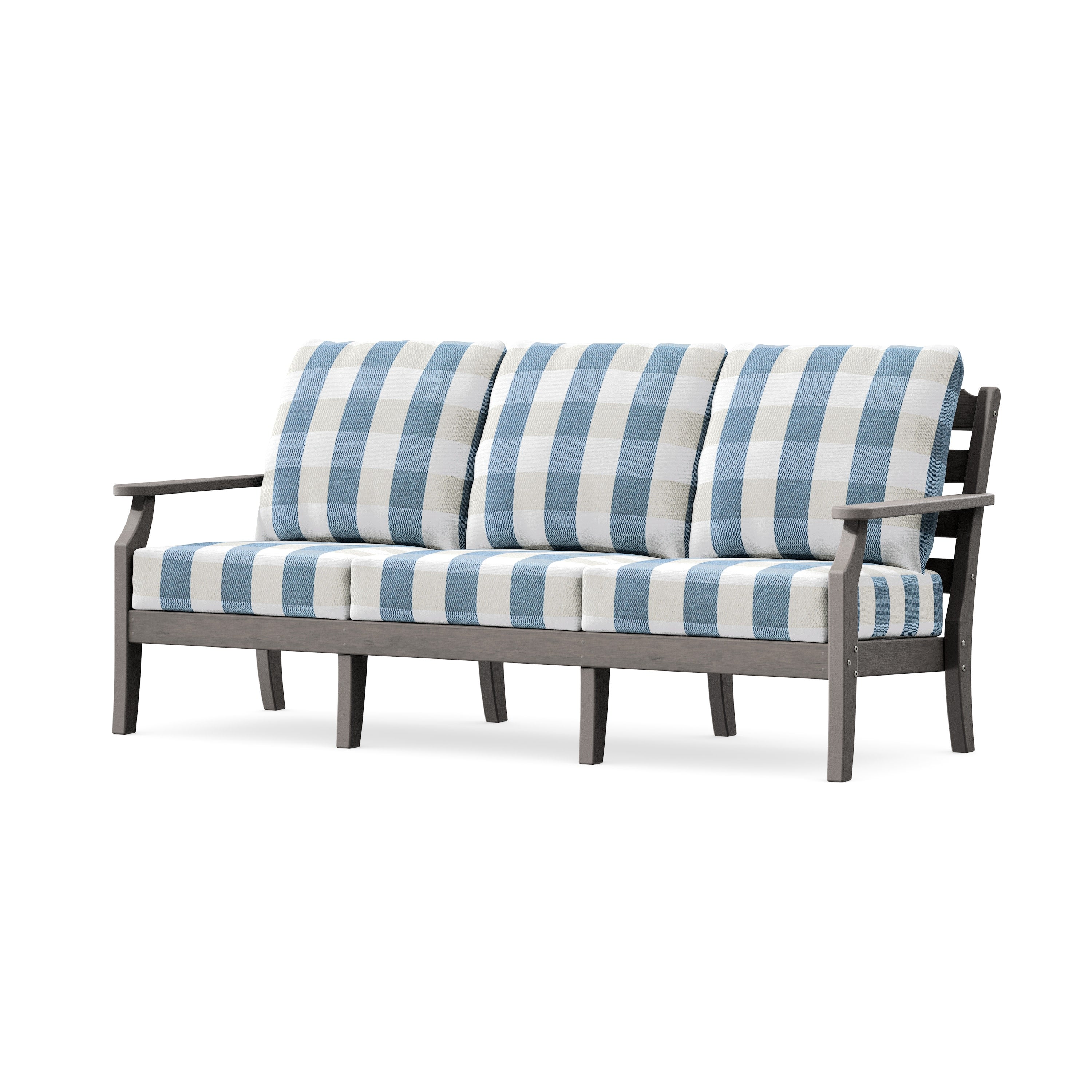 Savannah Deep Seating Sofa in Driftwood / Buffalo Plaid Sky Blue