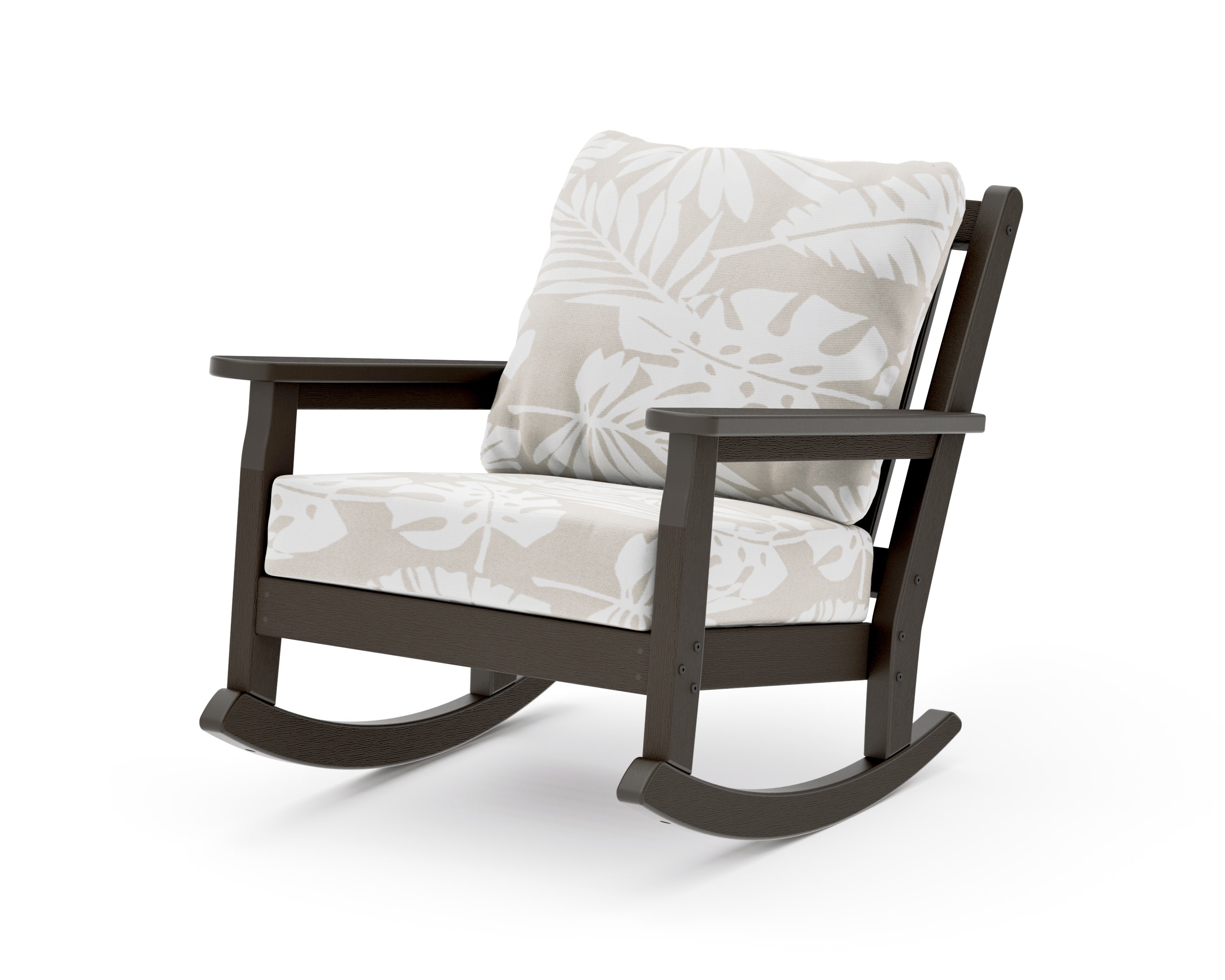 Chippendale Deep Seating Rocking Chair in Vintage Coffee / Leaf Dune Burlap