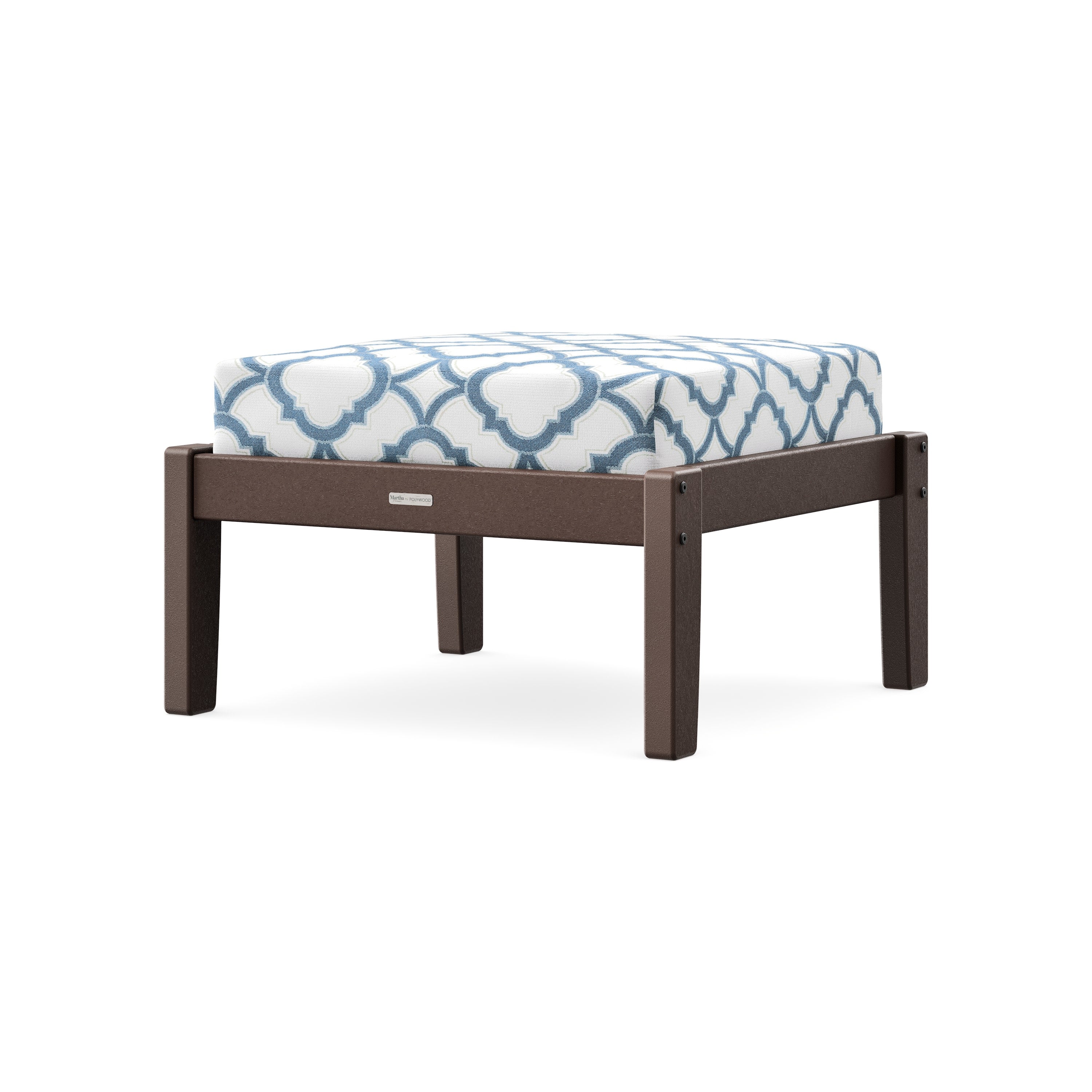 Chinoiserie Deep Seating Ottoman in Mahogany / Trellis Sky Blue