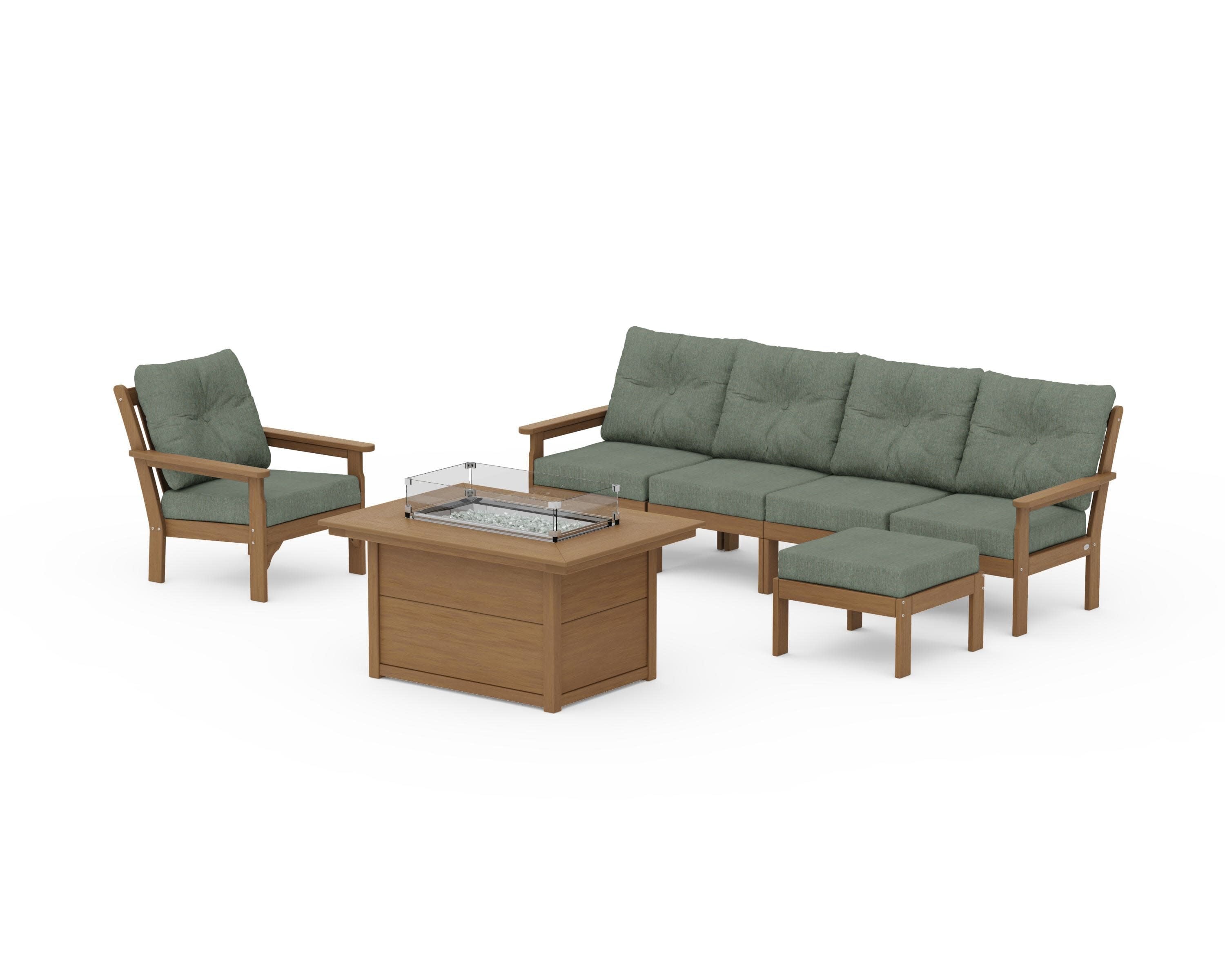 Vineyard Sectional Lounge and Fire Pit Set in Natural / Cast Sage