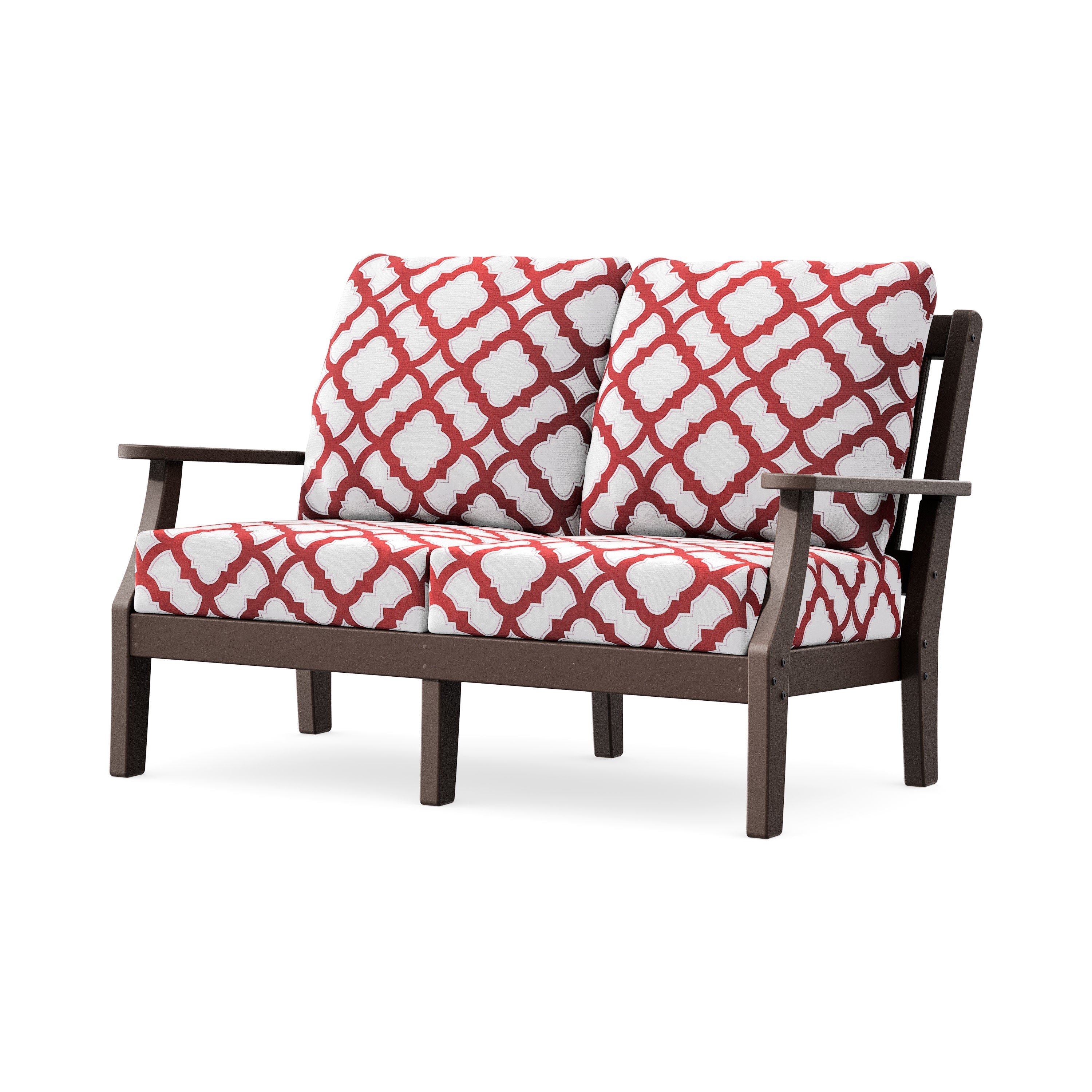Chinoiserie Deep Seating Loveseat in Mahogany / Trellis Crimson
