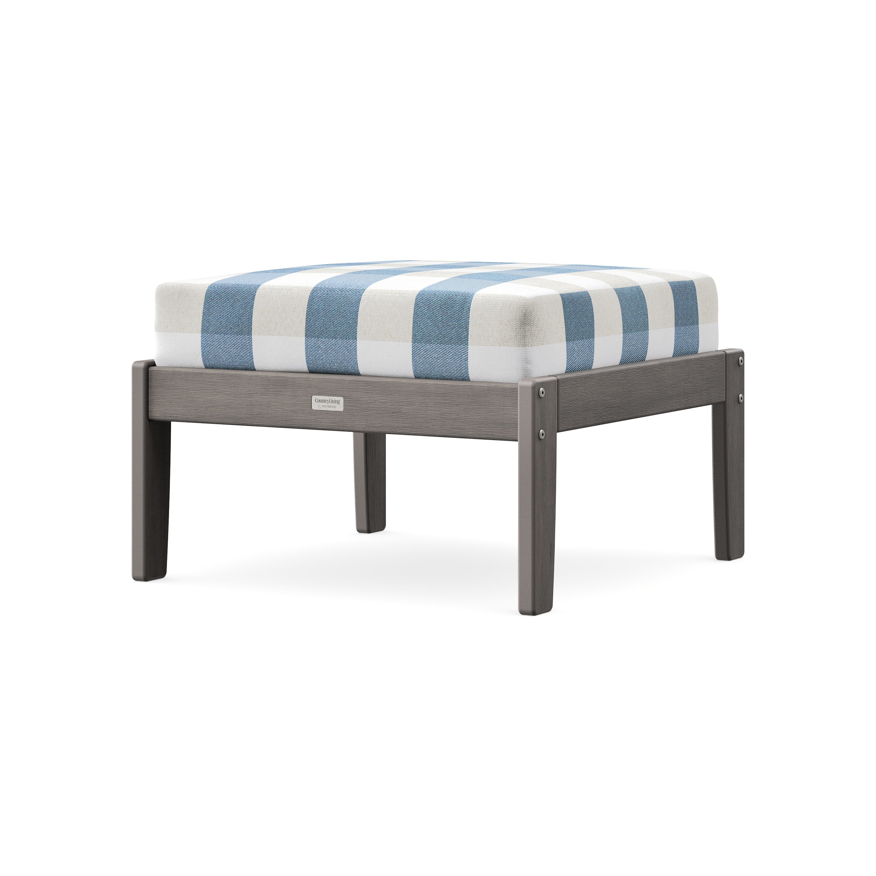 Cottage Deep Seating Ottoman in Driftwood / Buffalo Plaid Sky Blue