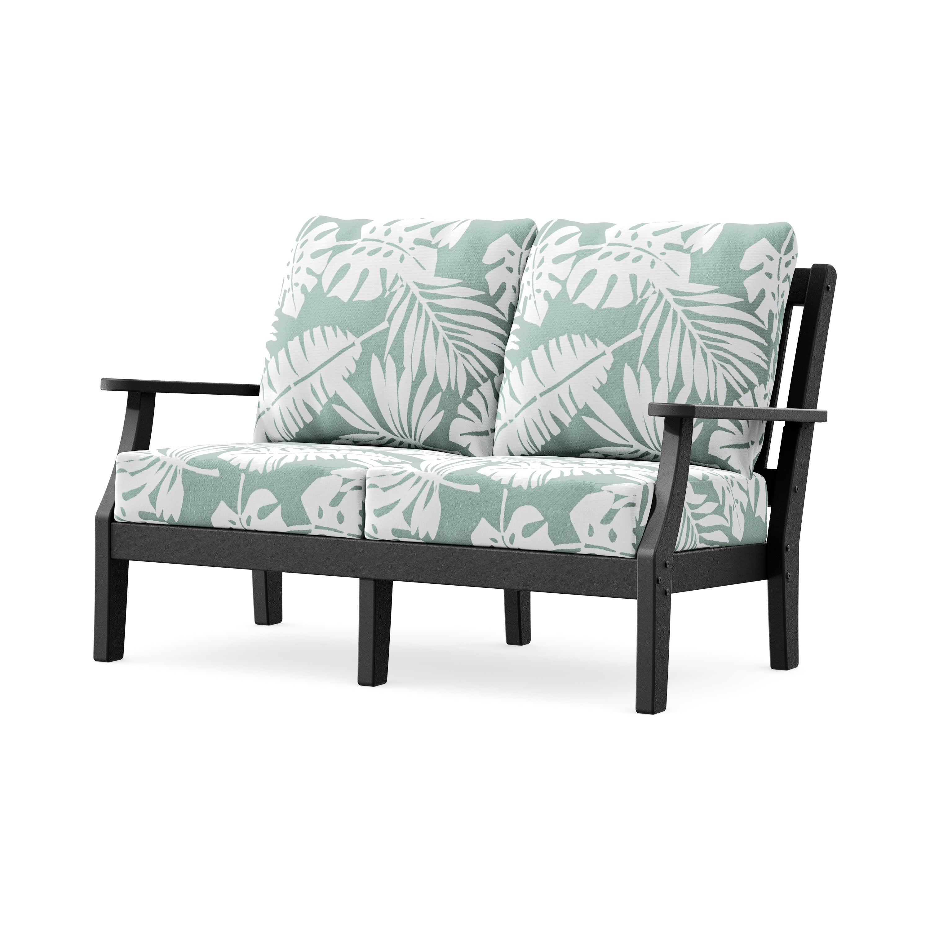 Chinoiserie Deep Seating Loveseat in Black / Leaf Glacier Spa