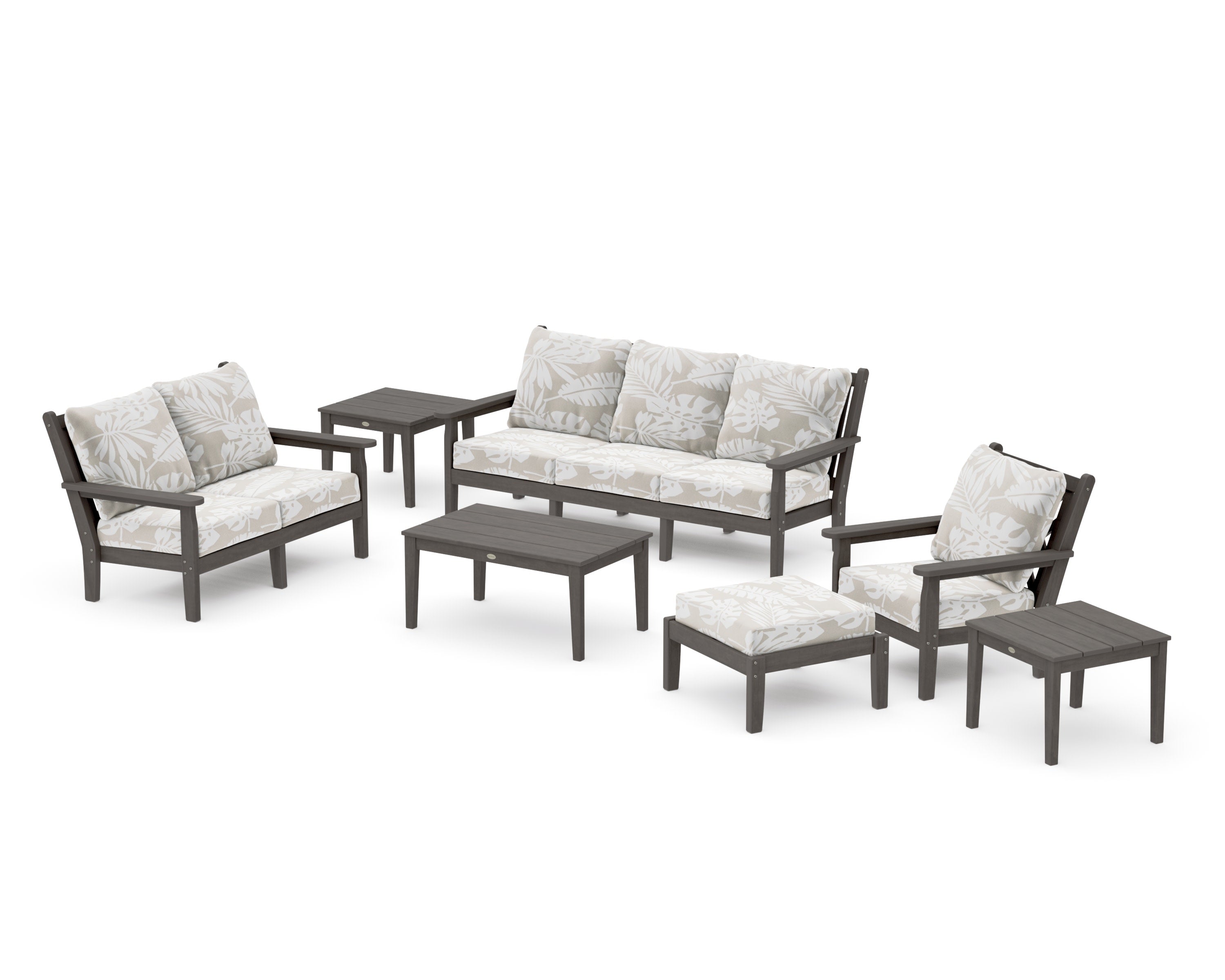 Chippendale 7-Piece Deep Seating Set in Driftwood / Leaf Dune Burlap