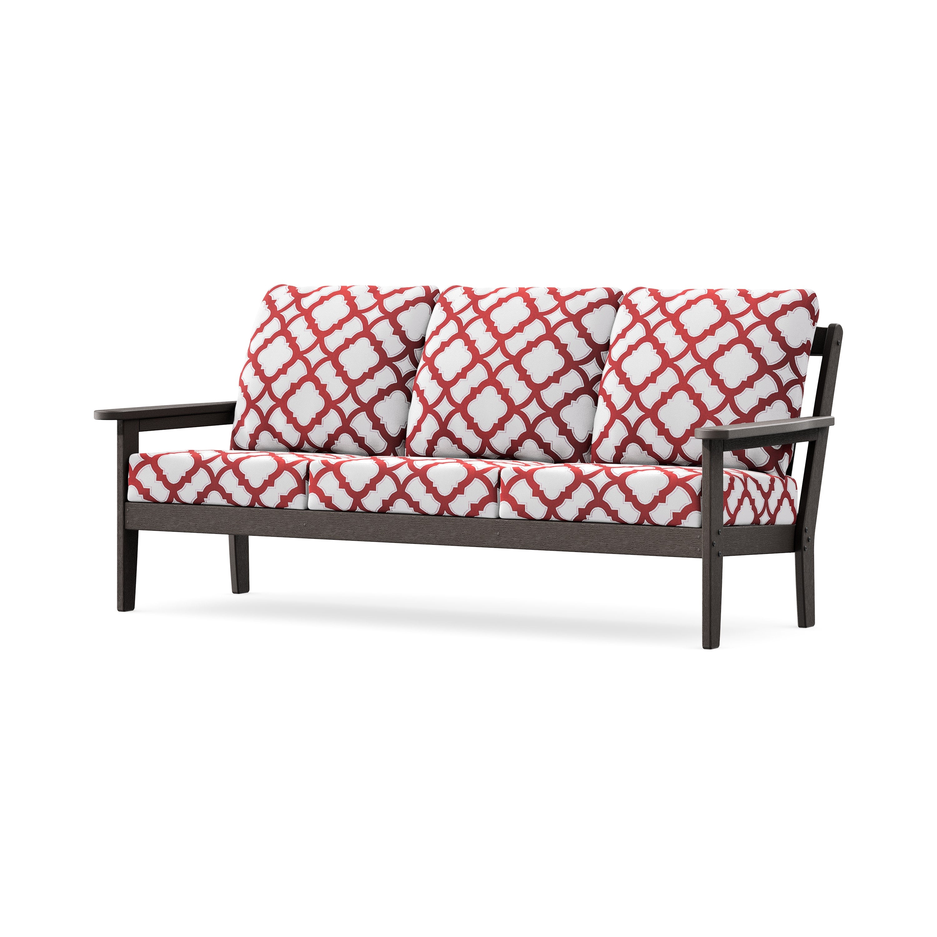 Cottage Deep Seating Sofa in Vintage Coffee / Trellis Crimson
