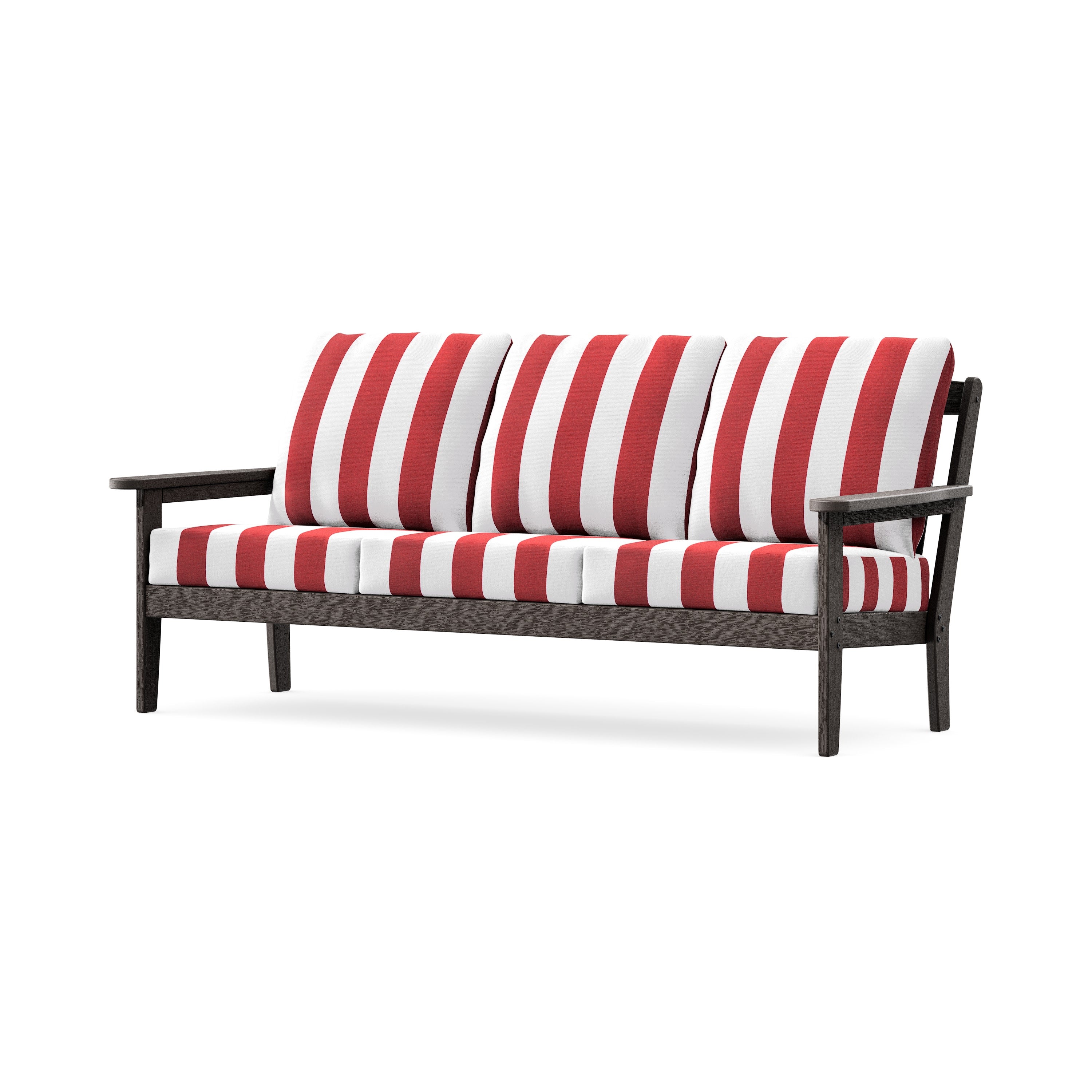 Cottage Deep Seating Sofa in Vintage Coffee / Cabana Stripe Crimson