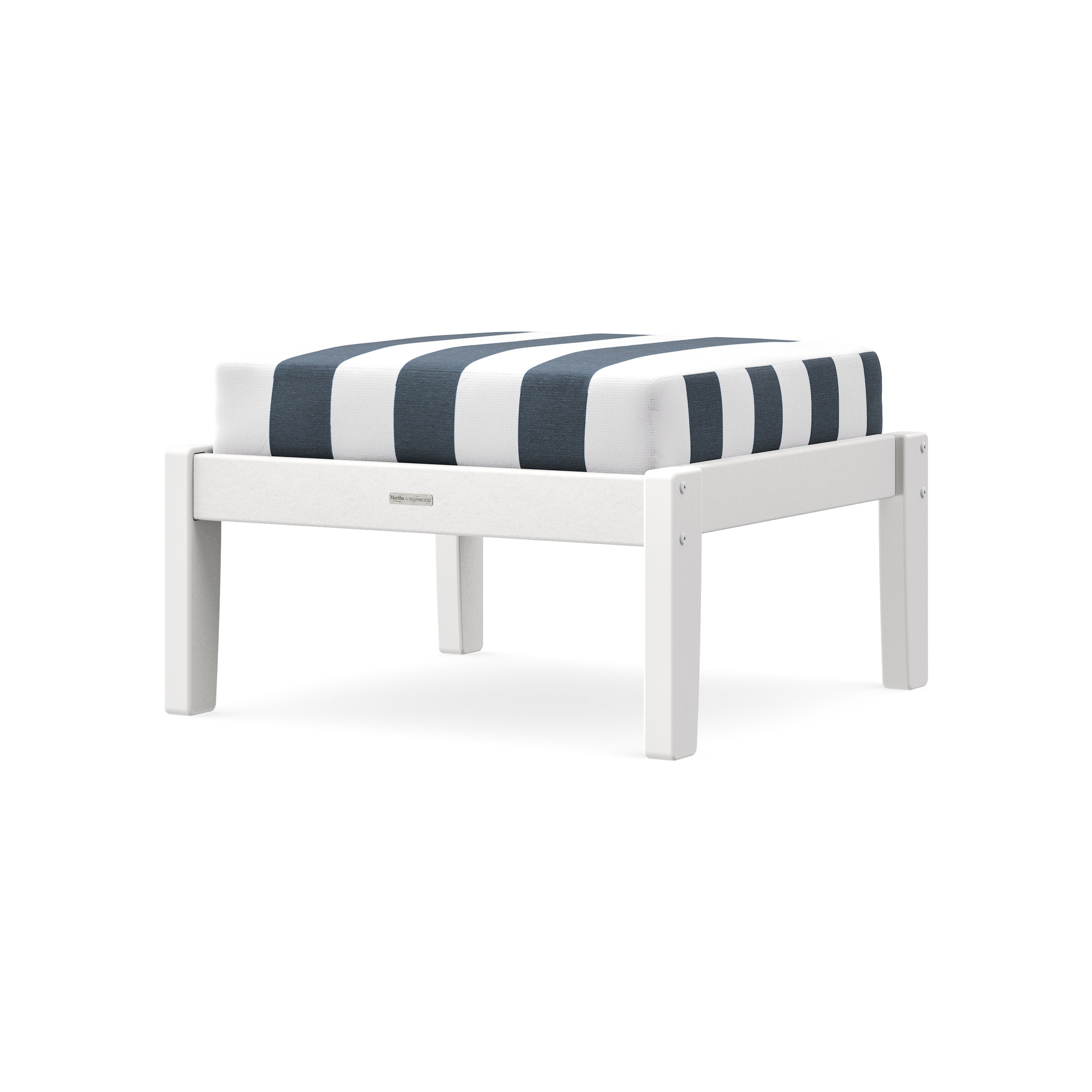 Chinoiserie Deep Seating Ottoman in White / Cabana Stripe Marine Indigo
