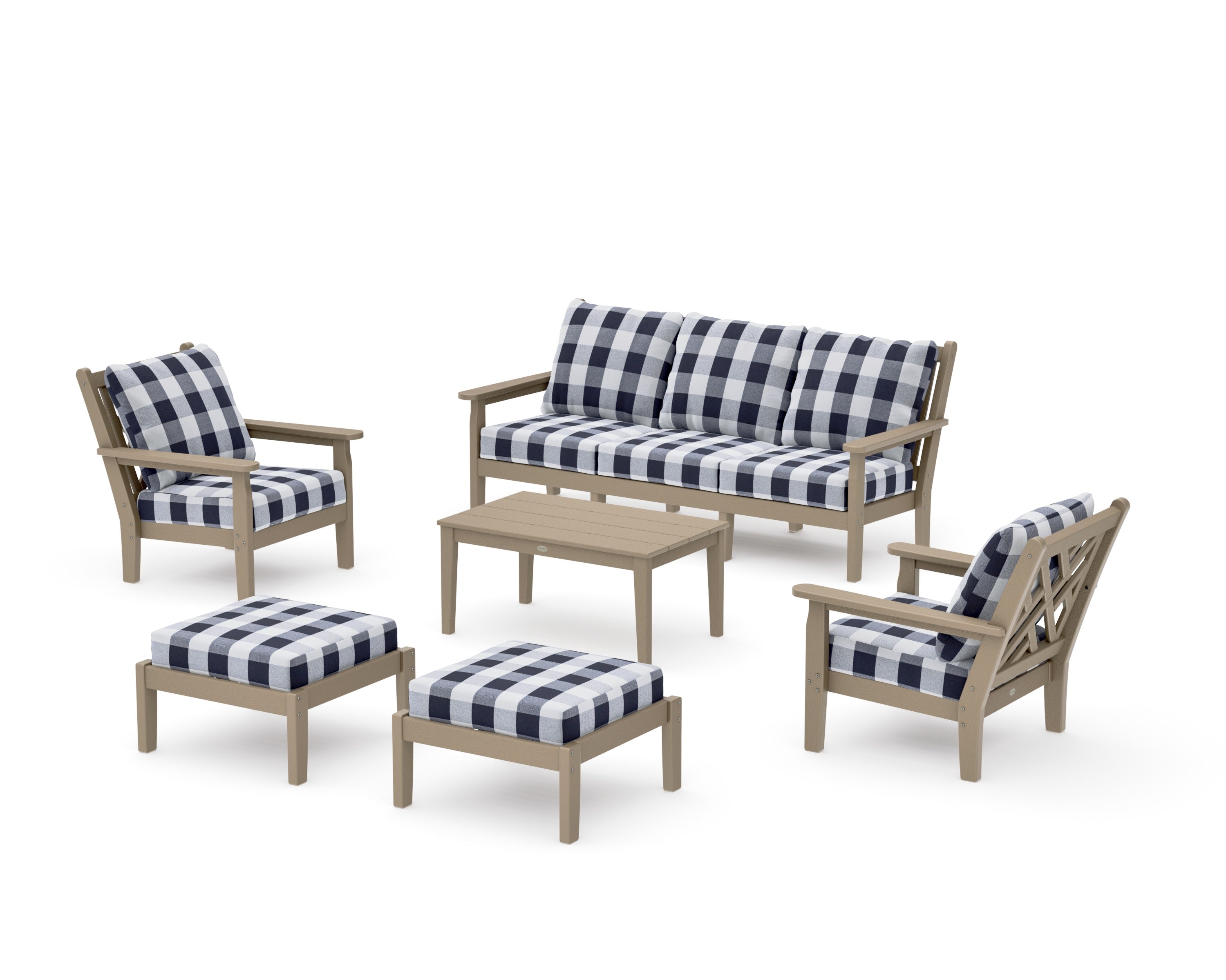 Chippendale 6-Piece Lounge Sofa Set in Vintage Sahara / Buffalo Plaid Navy