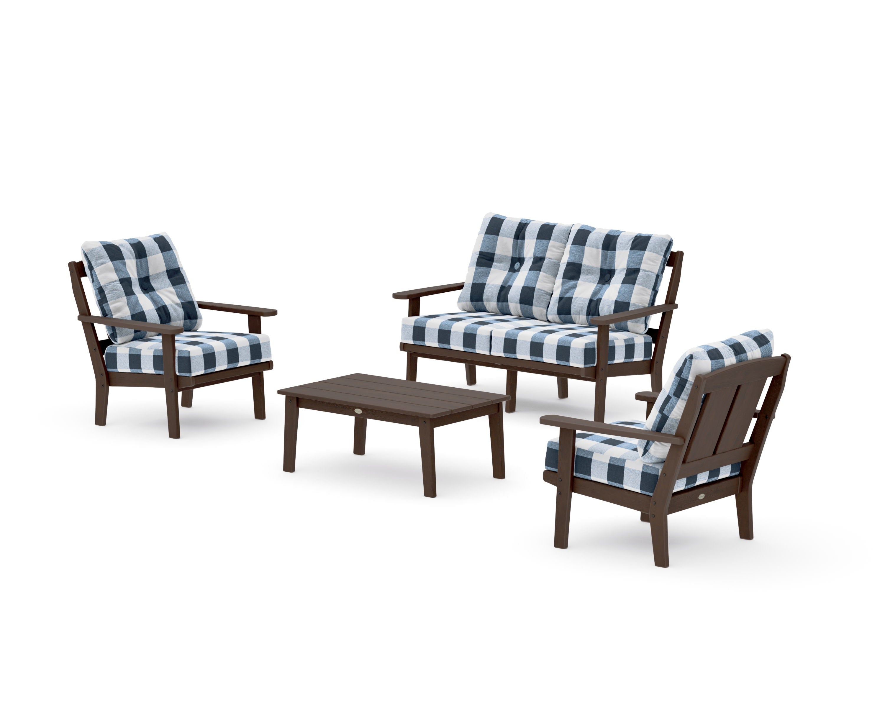 Mission 4-Piece Deep Seating Set with Loveseat in Kona / Buffalo Plaid Marine Indigo