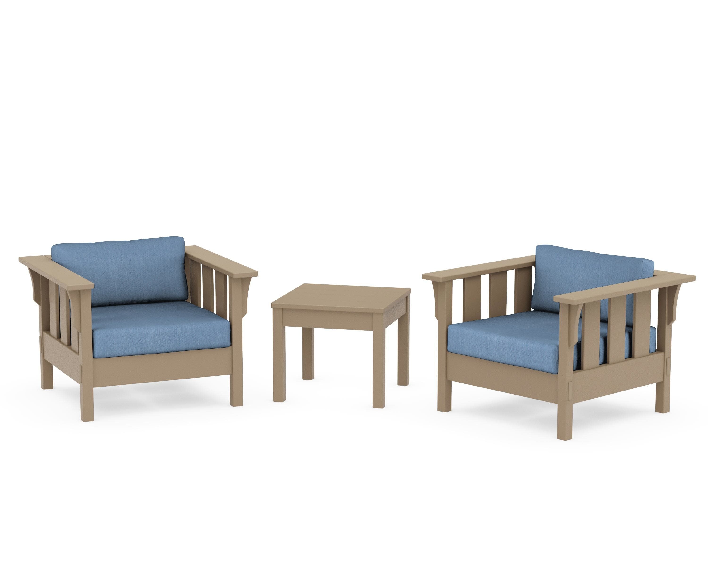 Acadia 3-Piece Deep Seating Set in Vintage Sahara / Sky Blue