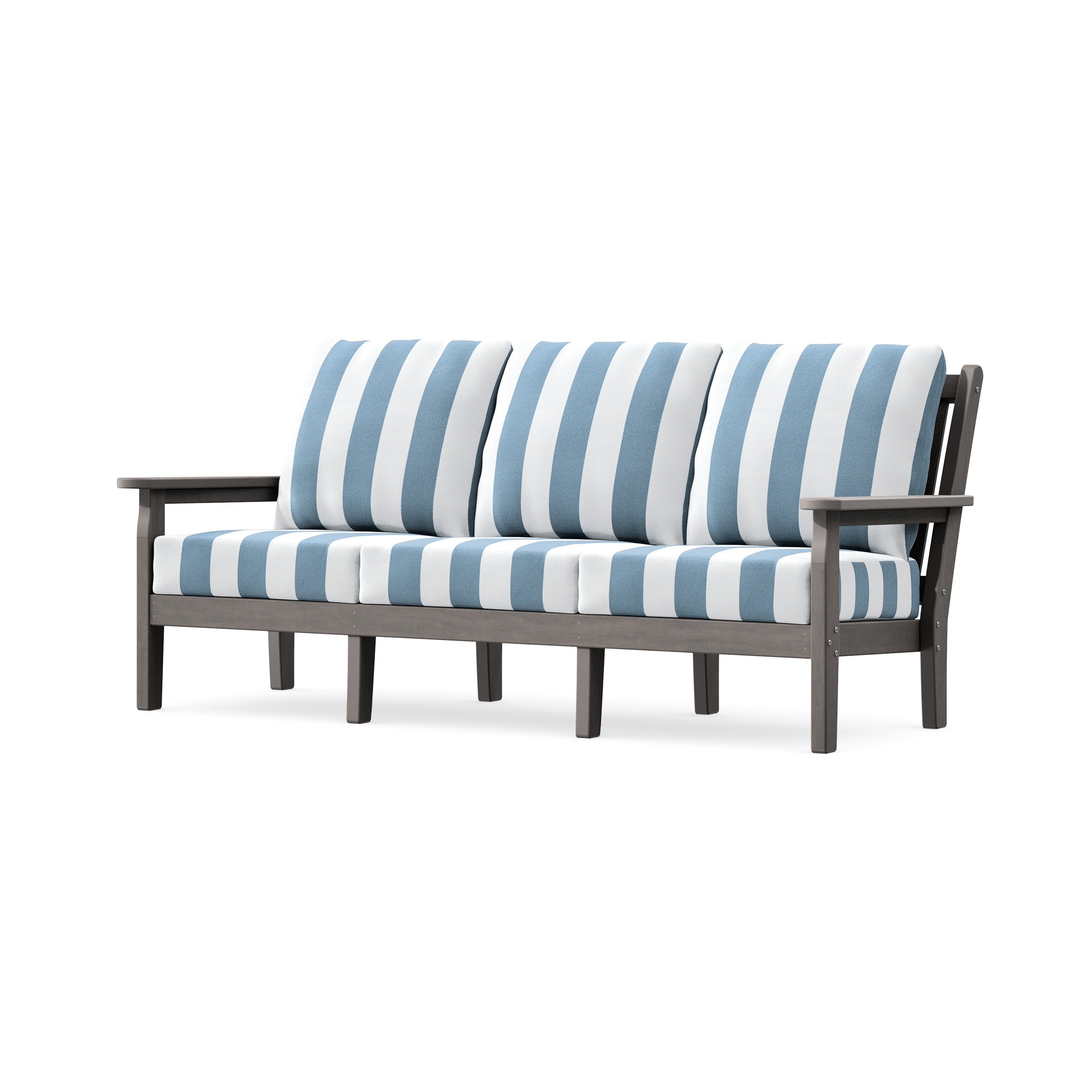 Chippendale Deep Seating Sofa in Driftwood / Cabana Stripe Sky Blue
