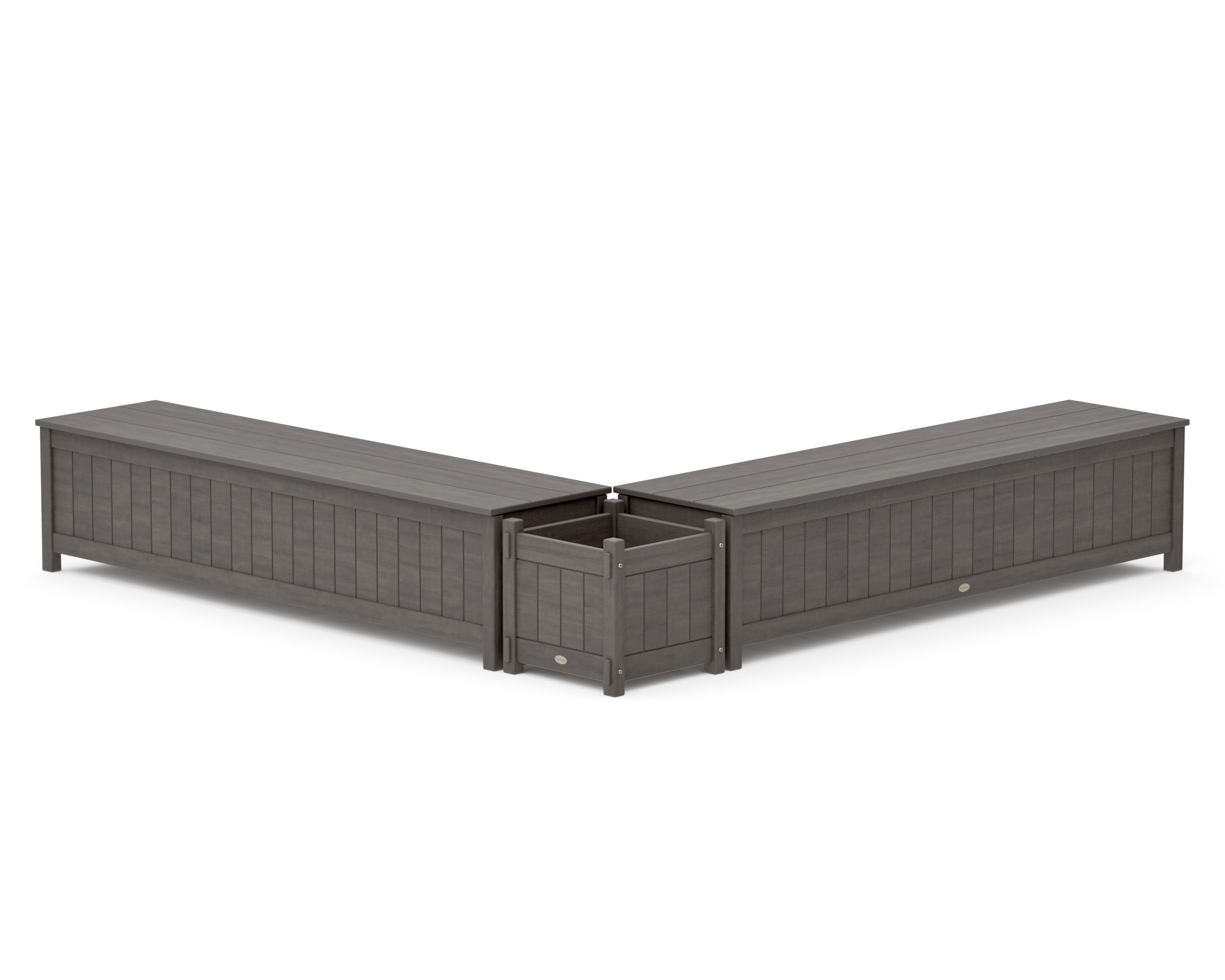 72" Vineyard L- Shaped Planter Storage Bench Set in Driftwood