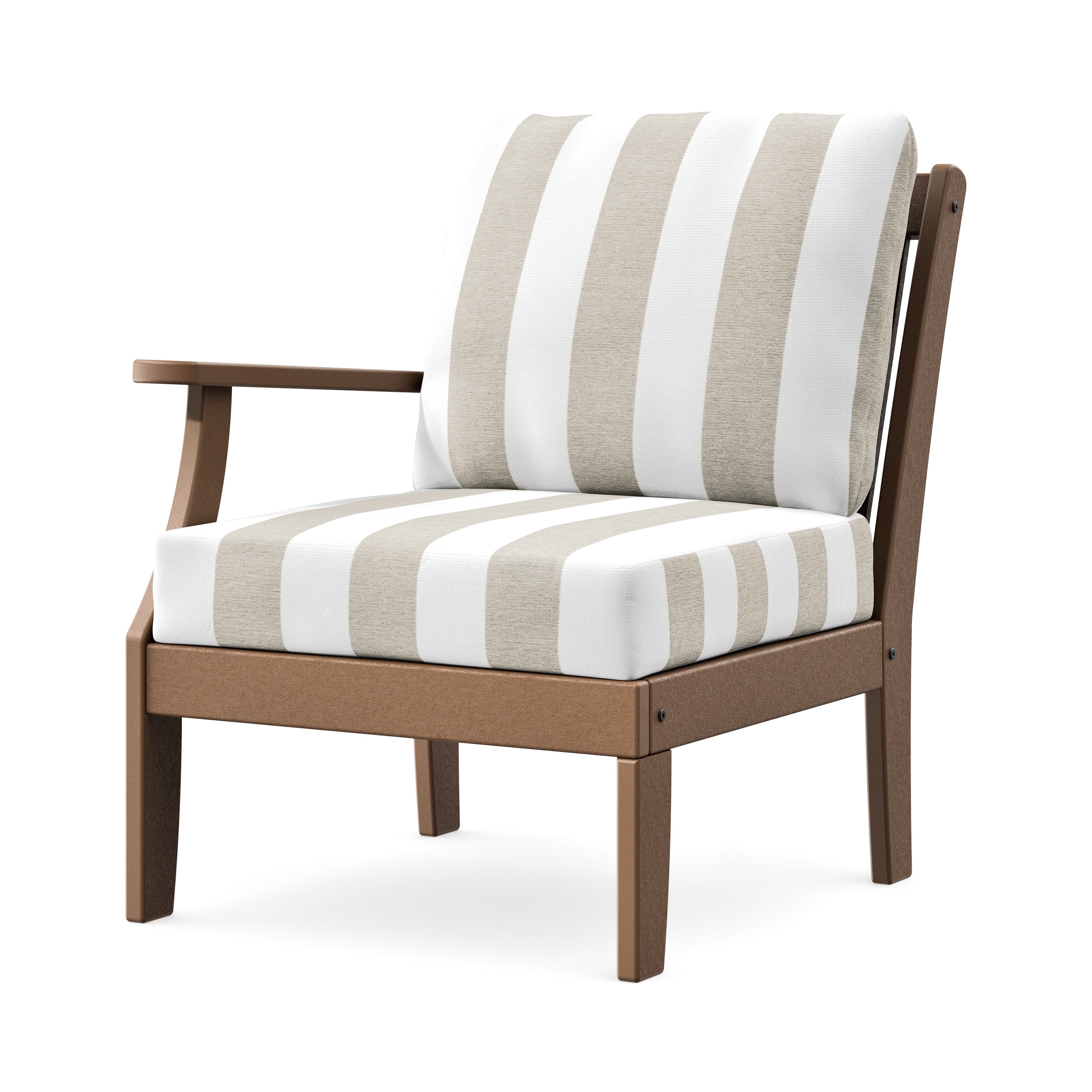 Braxton Modular Left Arm Chair in Teak / Cabana Stripe Dune Burlap