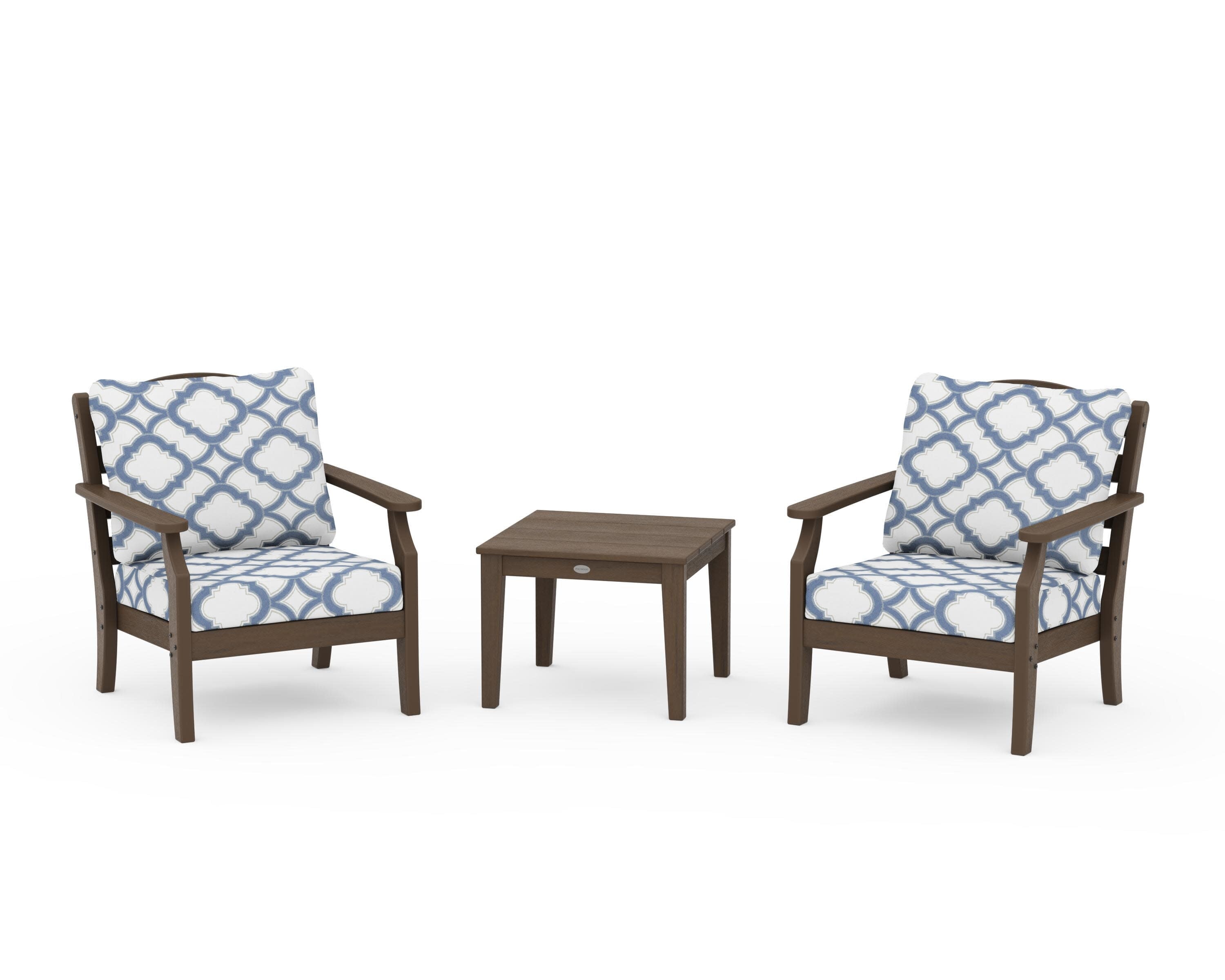 Savannah 3-Piece Deep Seating Set in Kona / Trellis Sky Blue