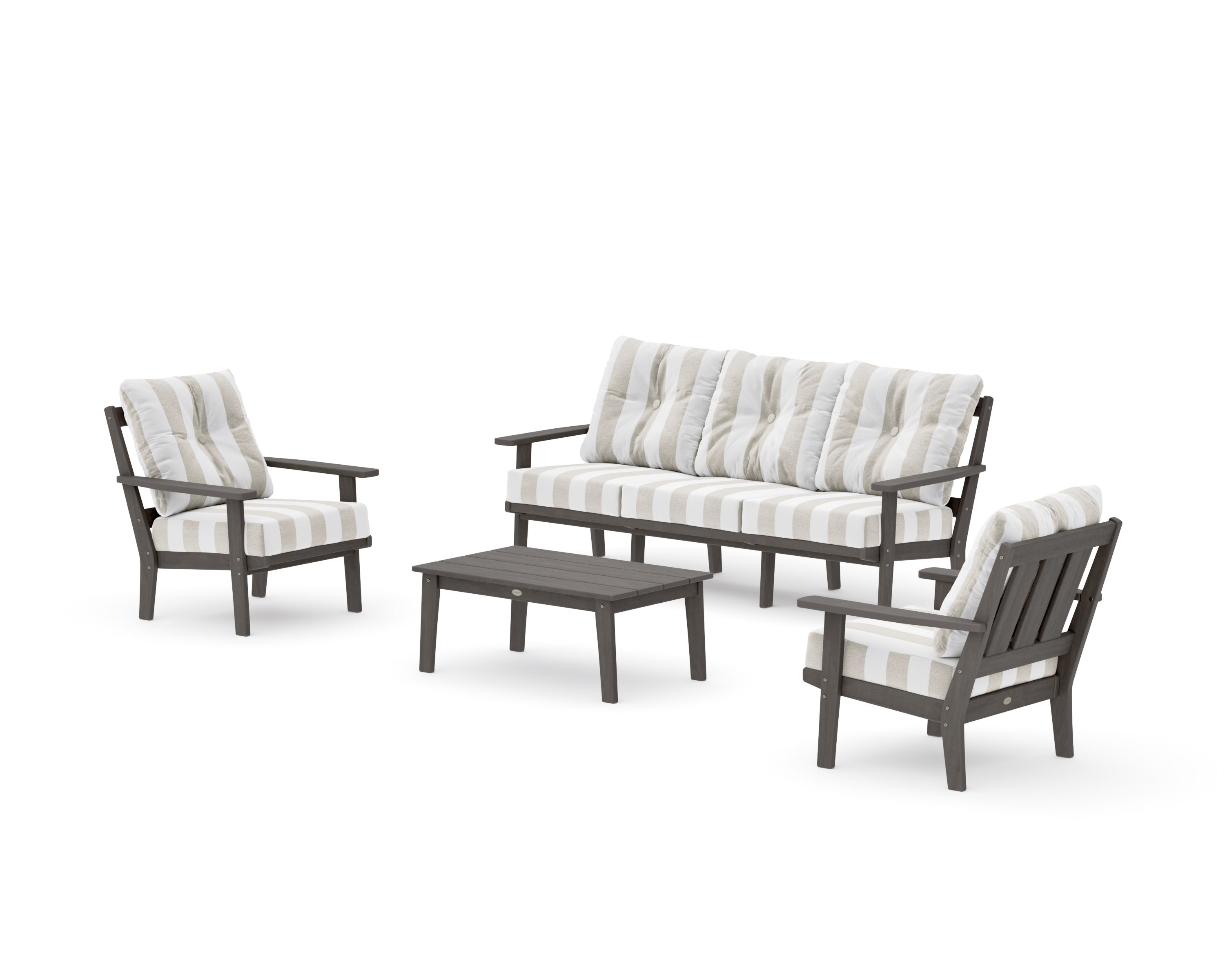 Oxford 4-Piece Deep Seating Set with Sofa in Driftwood / Cabana Stripe Dune Burlap