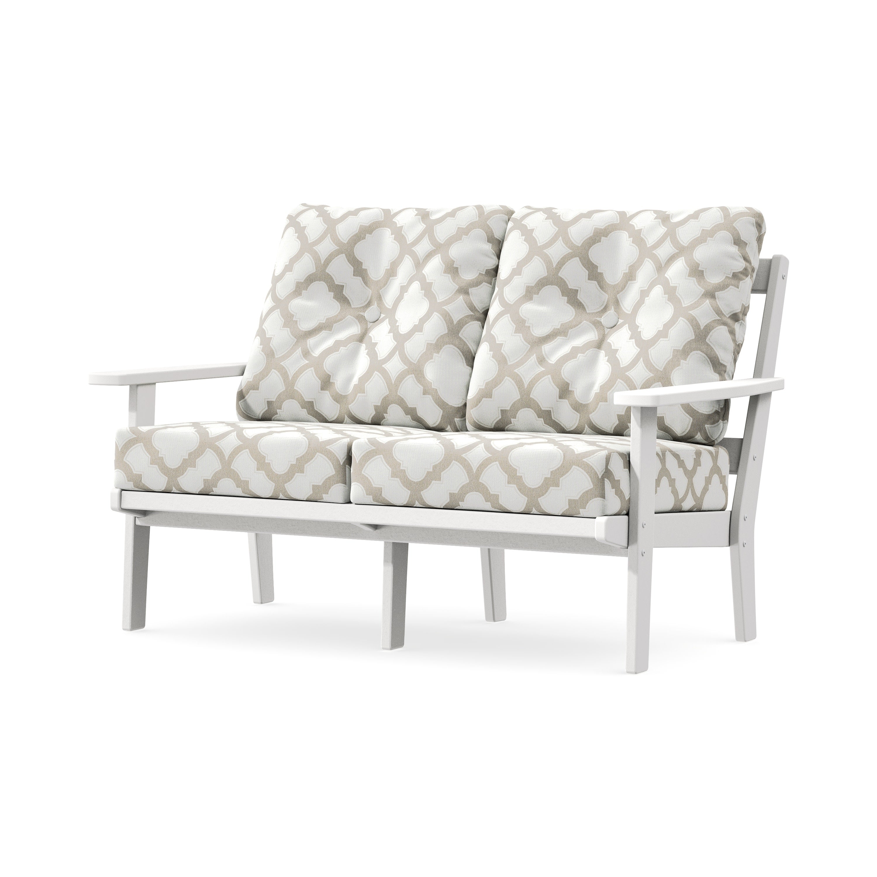 Oxford Deep SeatingLoveseat in White / Trellis Dune Burlap