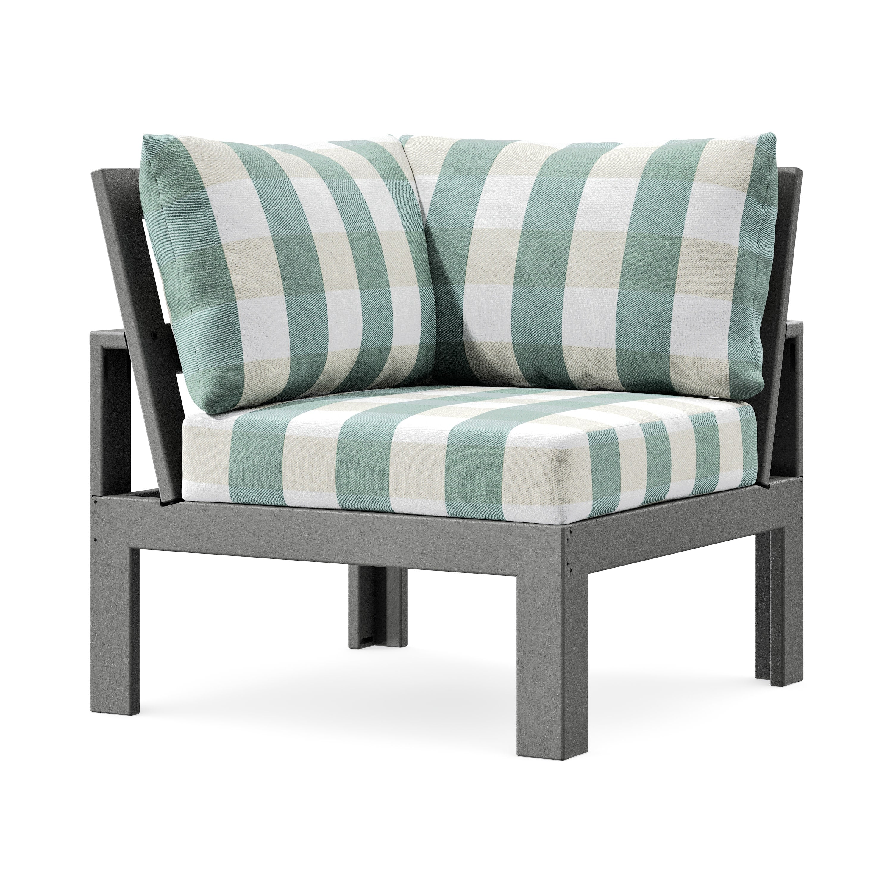 Modular Corner Chair in Slate Grey / Buffalo Plaid Glacier Spa