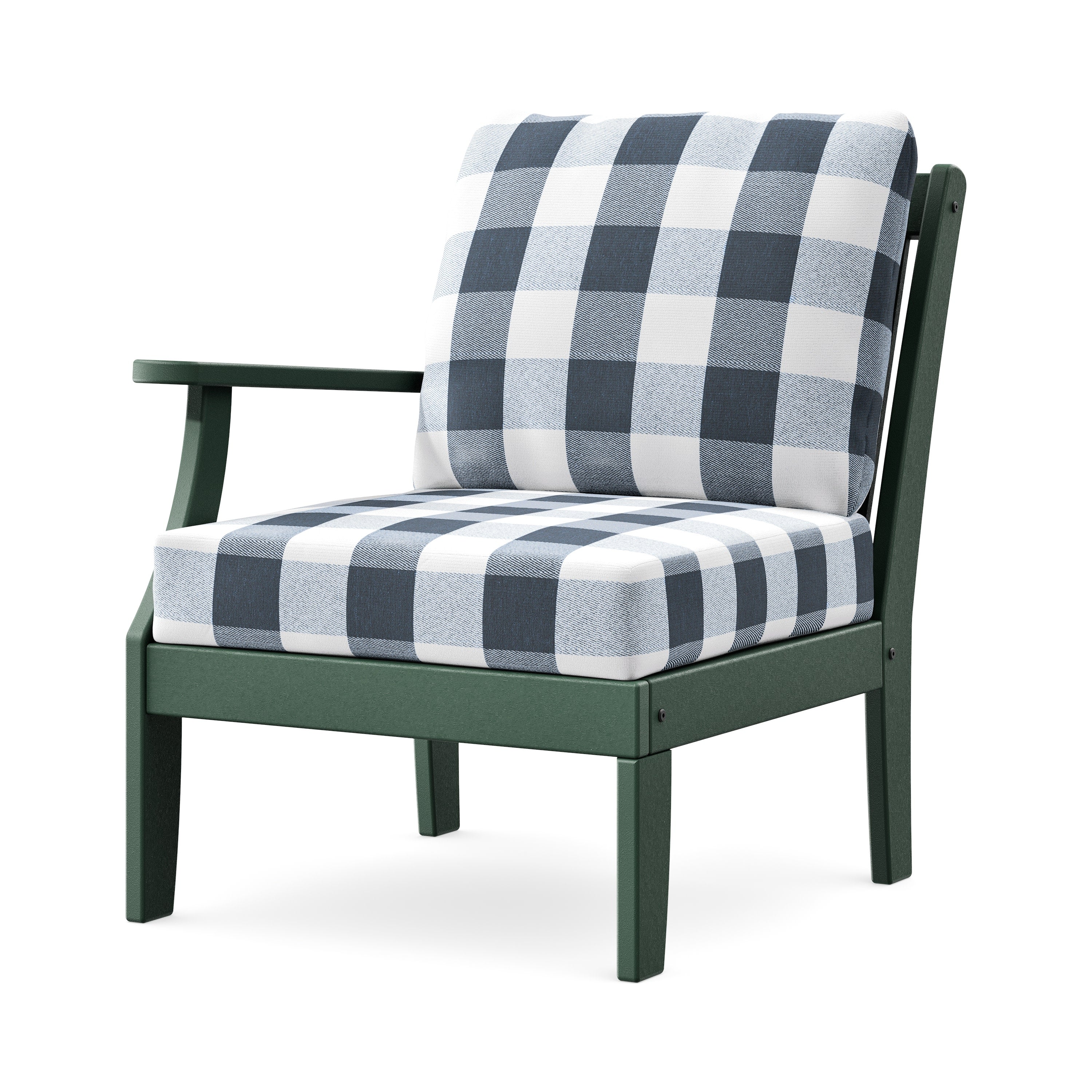 Braxton Modular Left Arm Chair in Green / Buffalo Plaid Marine Indigo