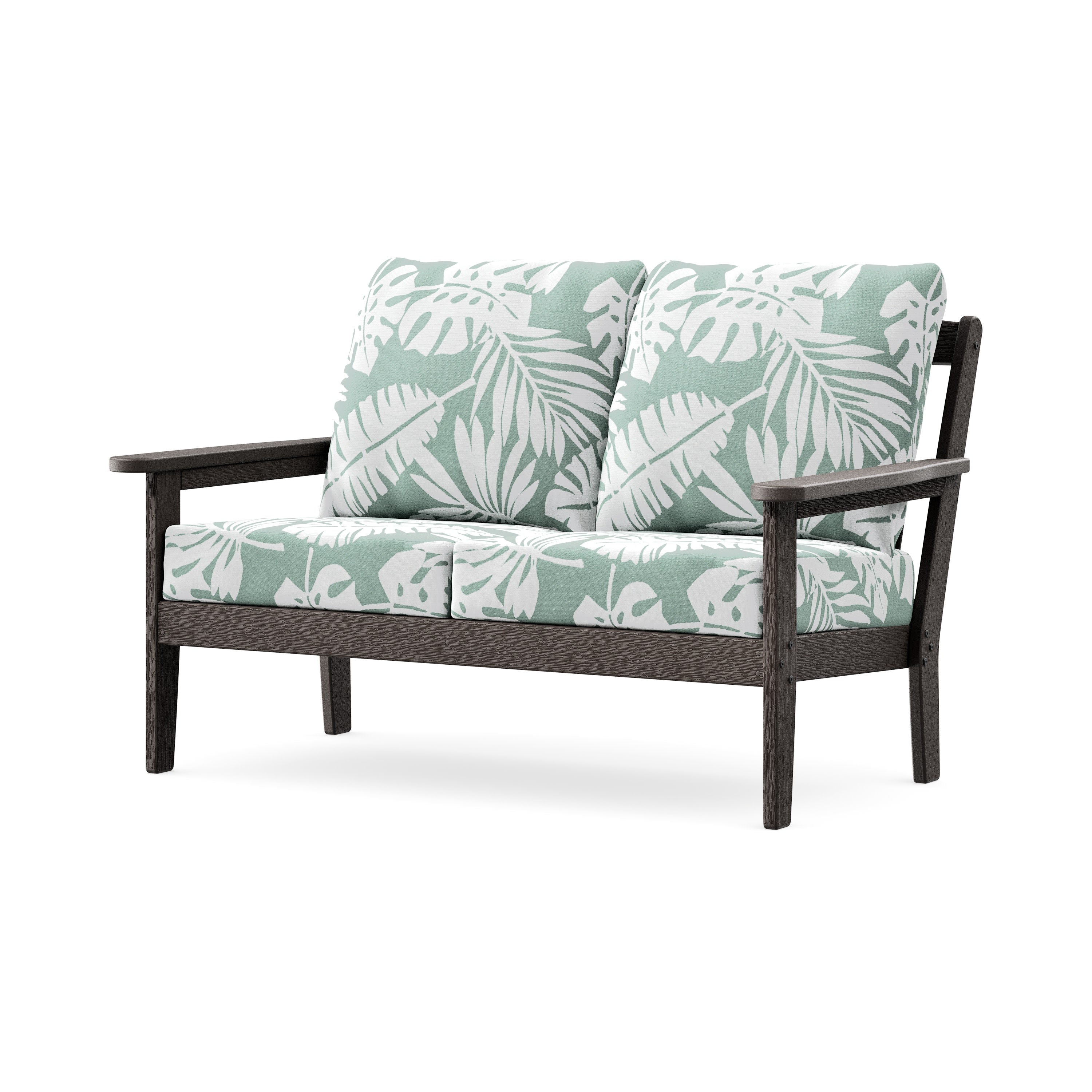 Cottage Deep Seating Loveseat in Vintage Coffee / Leaf Glacier Spa