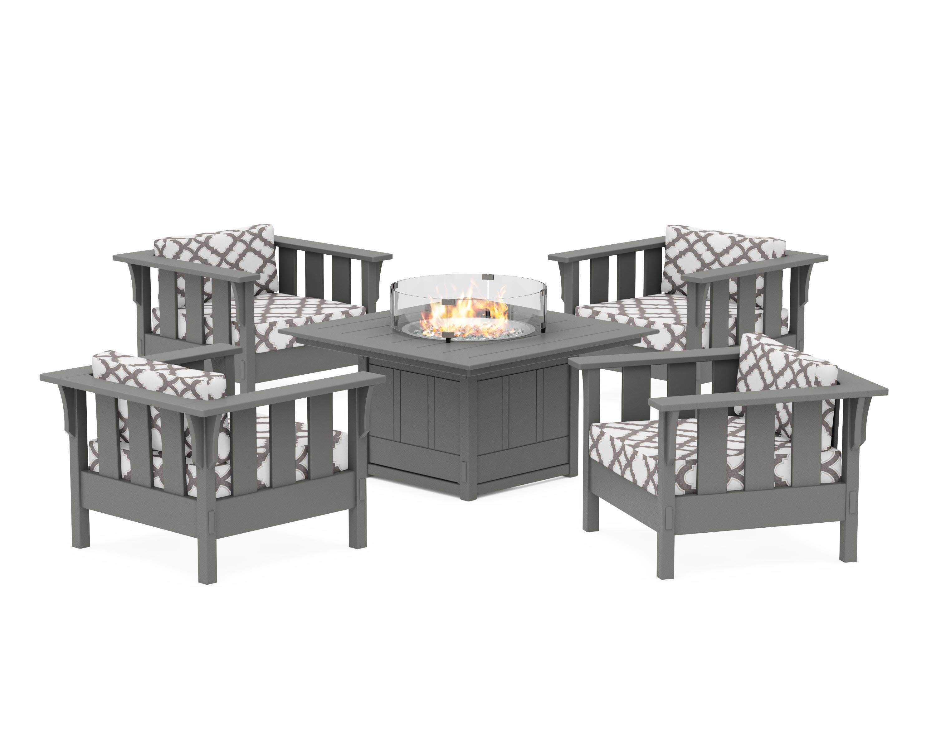 Acadia 5-Piece Deep Seating Set with Fire Pit Table in Slate Grey / Trellis Grey Mist