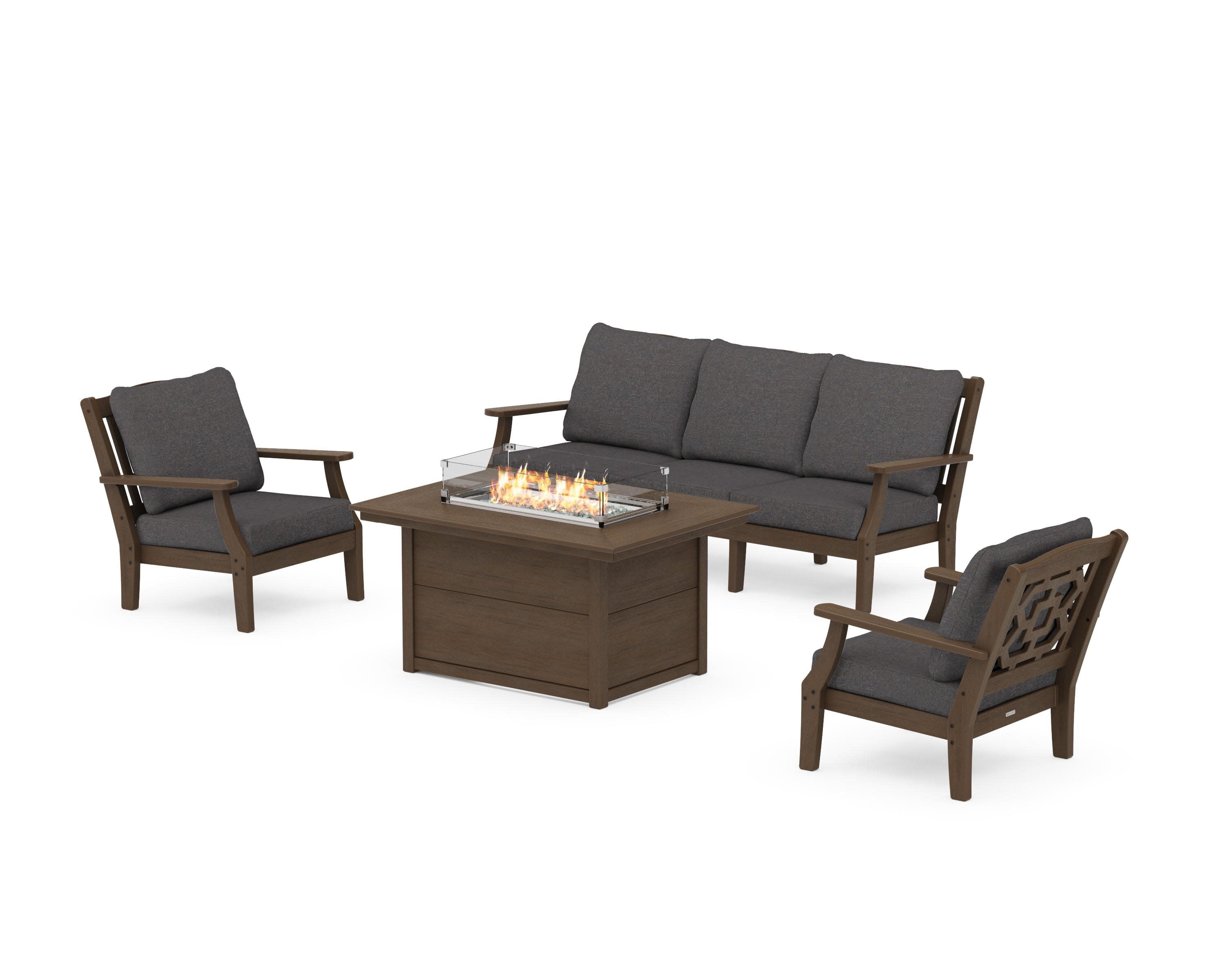 Chinoiserie Deep Seating Fire Pit Table Set in Kona / Ash Charcoal