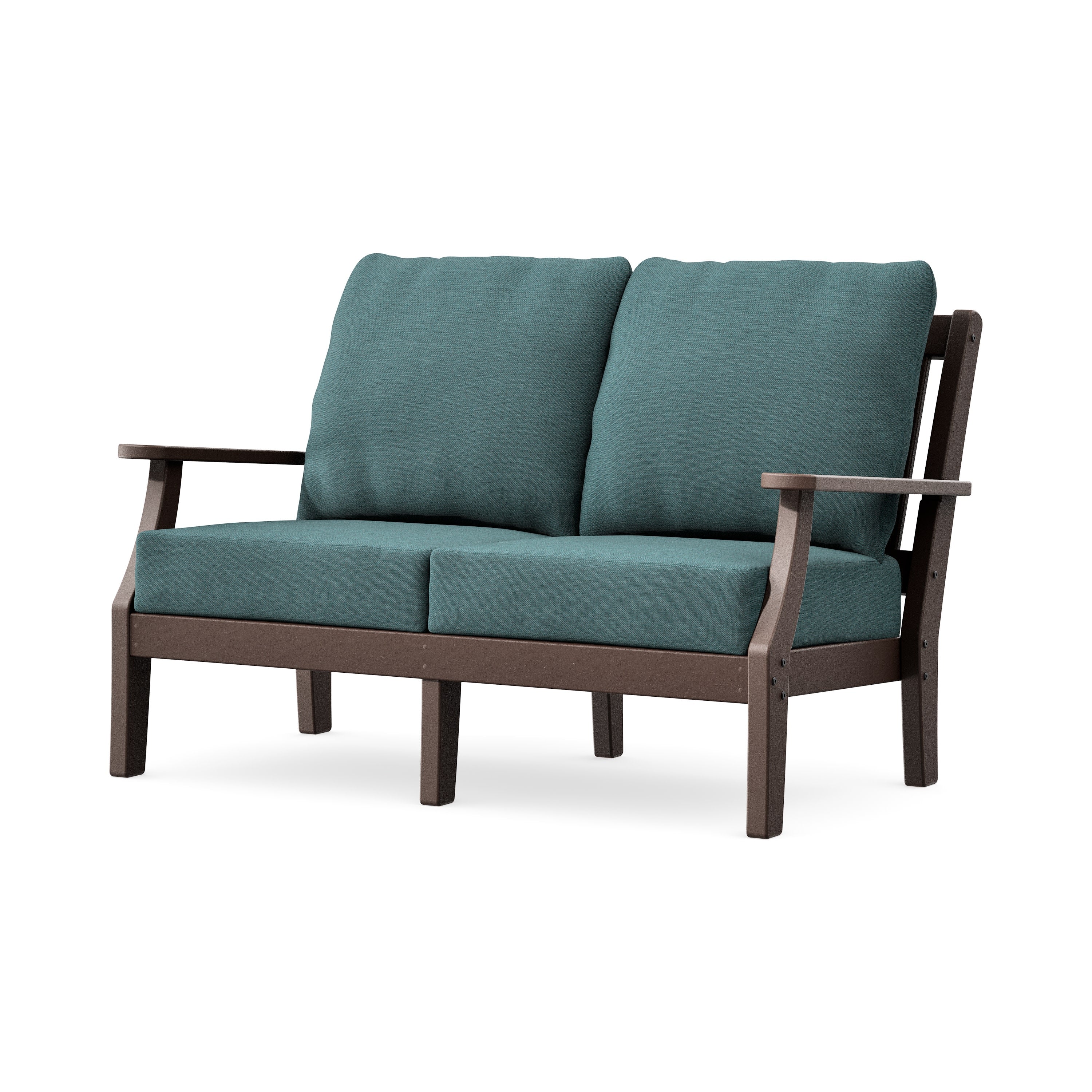 Chinoiserie Deep Seating Loveseat in Mahogany / Ocean Teal