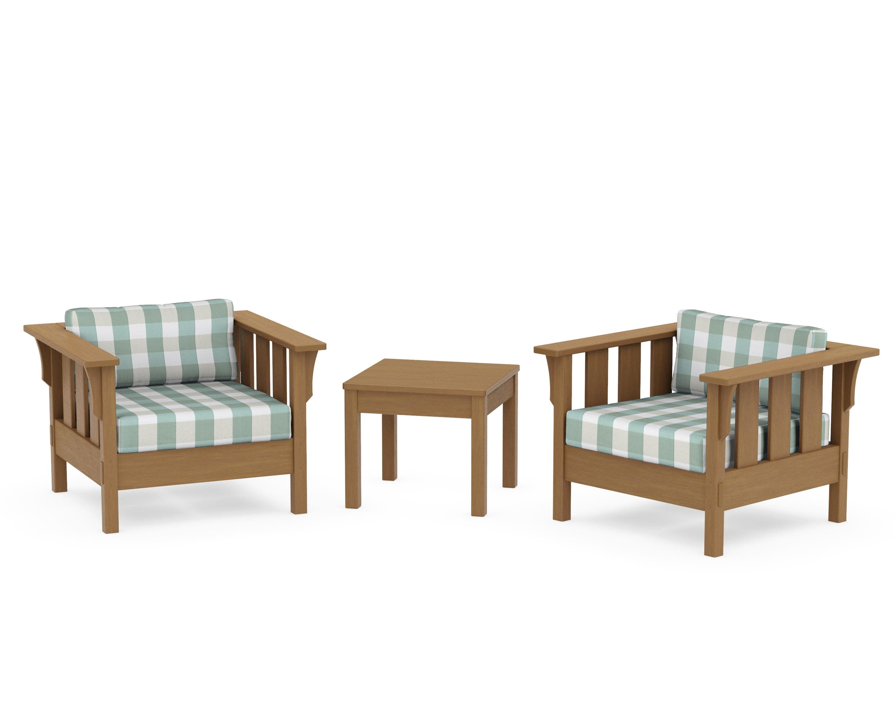 Acadia 3-Piece Deep Seating Set in Natural / Buffalo Plaid Glacier Spa