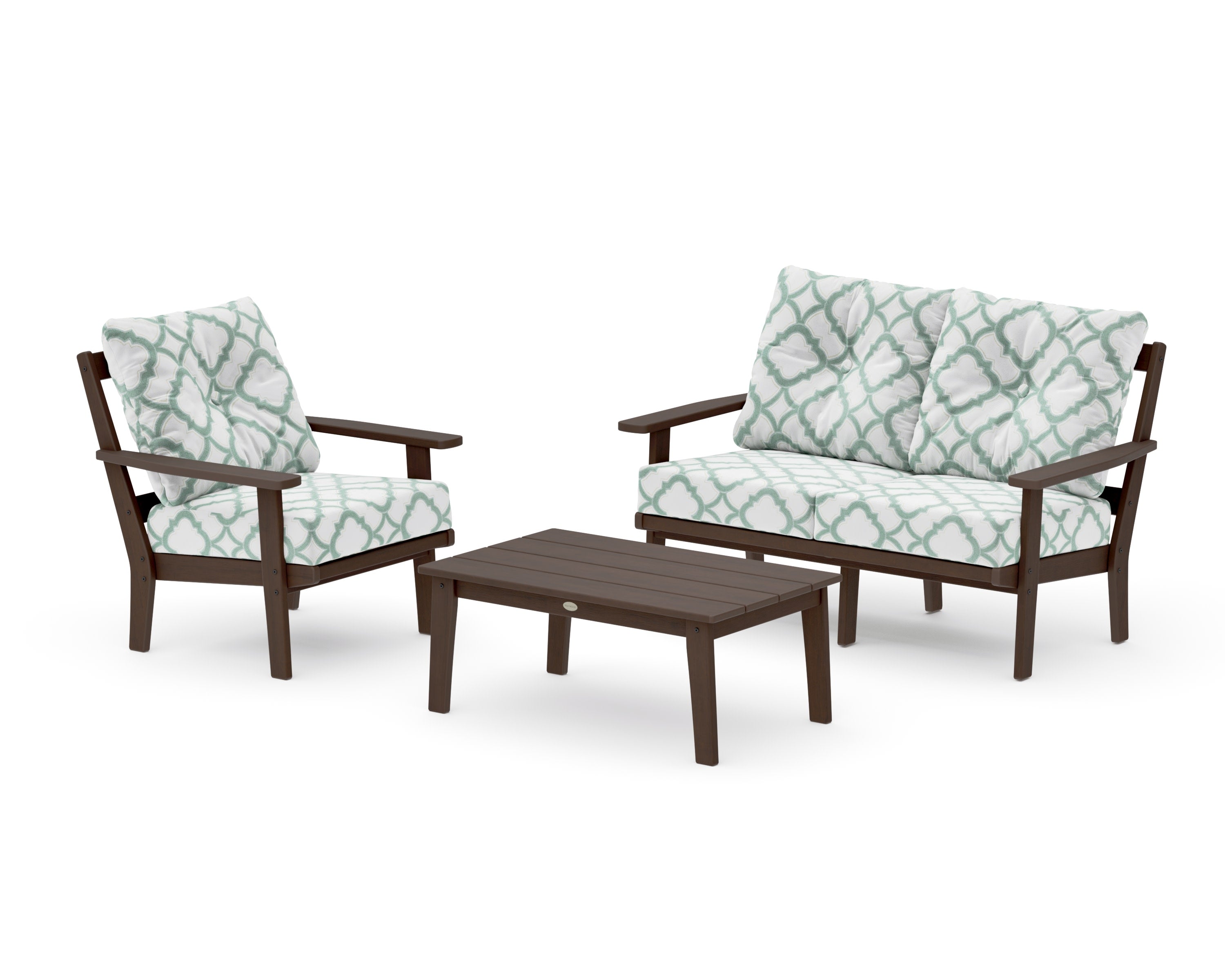 Prairie 3-Piece Deep Seating Set with Loveseat in Kona / Trellis Glacier Spa