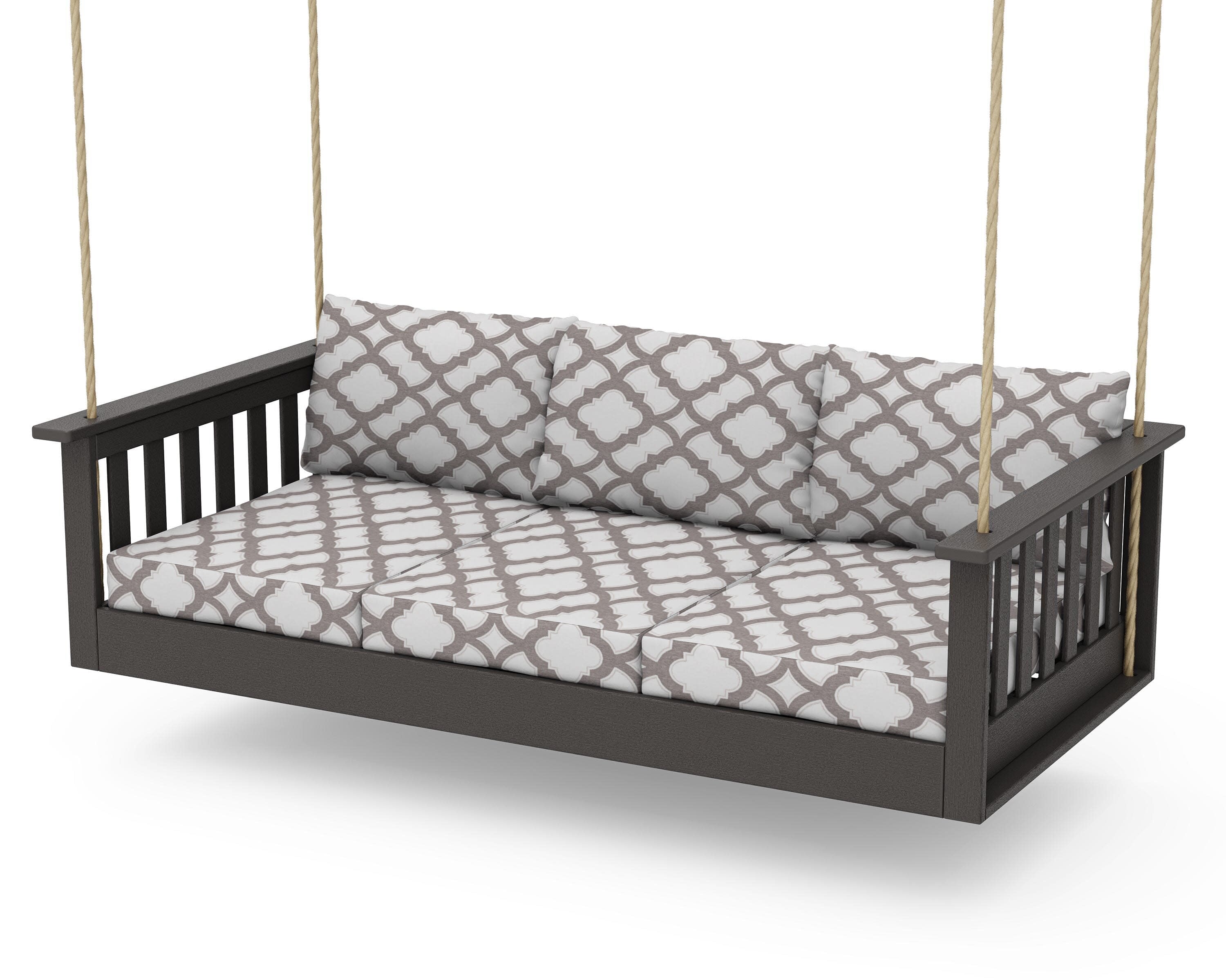 Vineyard Daybed Swing in Vintage Coffee / Trellis Grey Mist