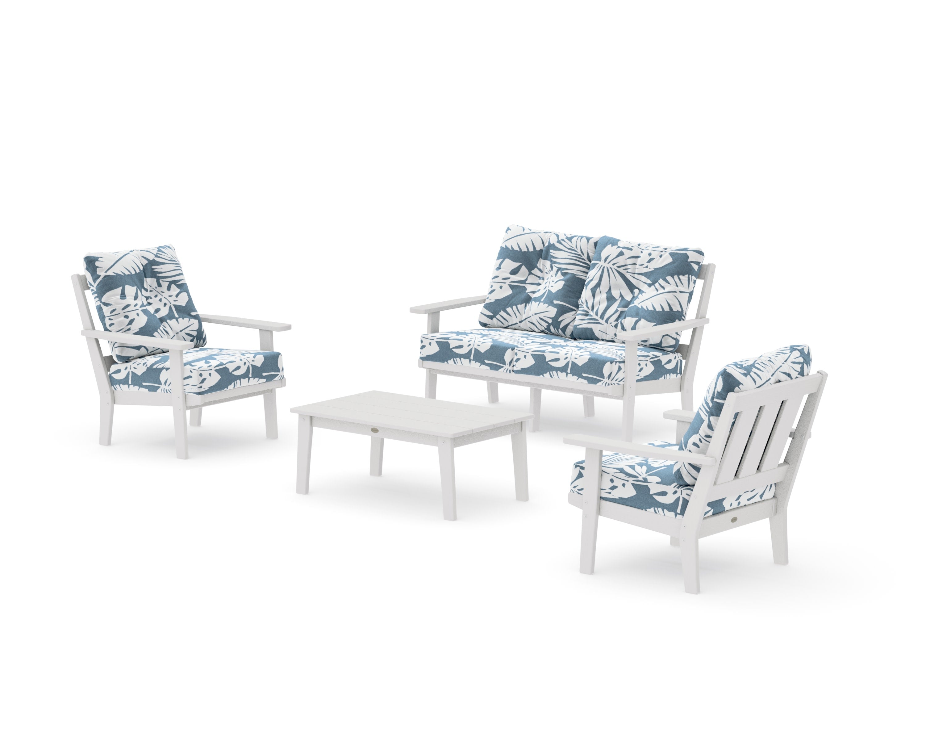 Oxford 4-Piece Deep Seating Set with Loveseat in Vintage White / Leaf Sky Blue