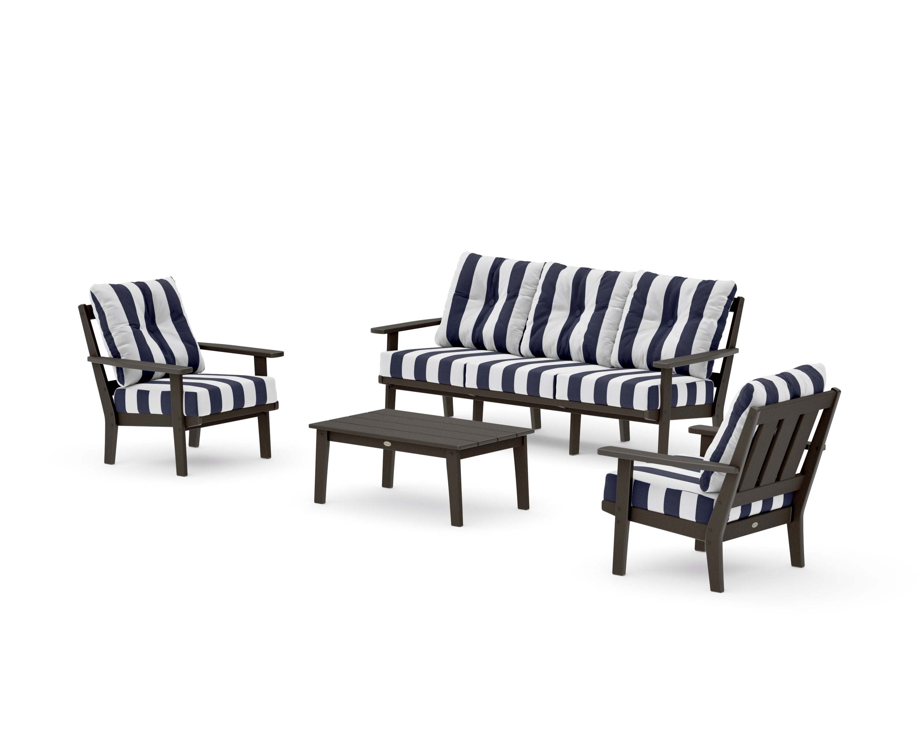 Oxford 4-Piece Deep Seating Set with Sofa in Vintage Coffee / Cabana Stripe Navy