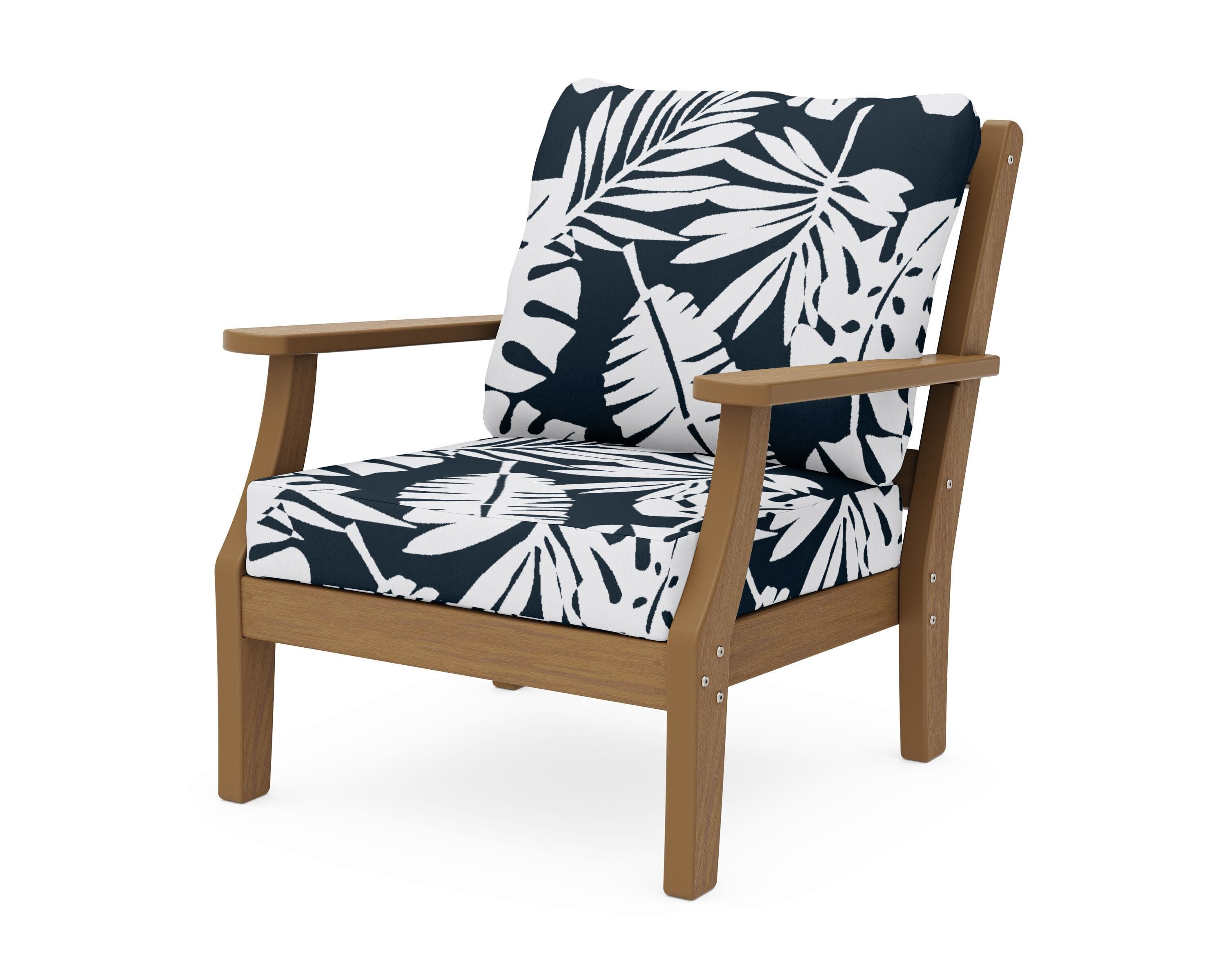 Chinoiserie Deep Seating Chair in Natural / Leaf Marine Indigo