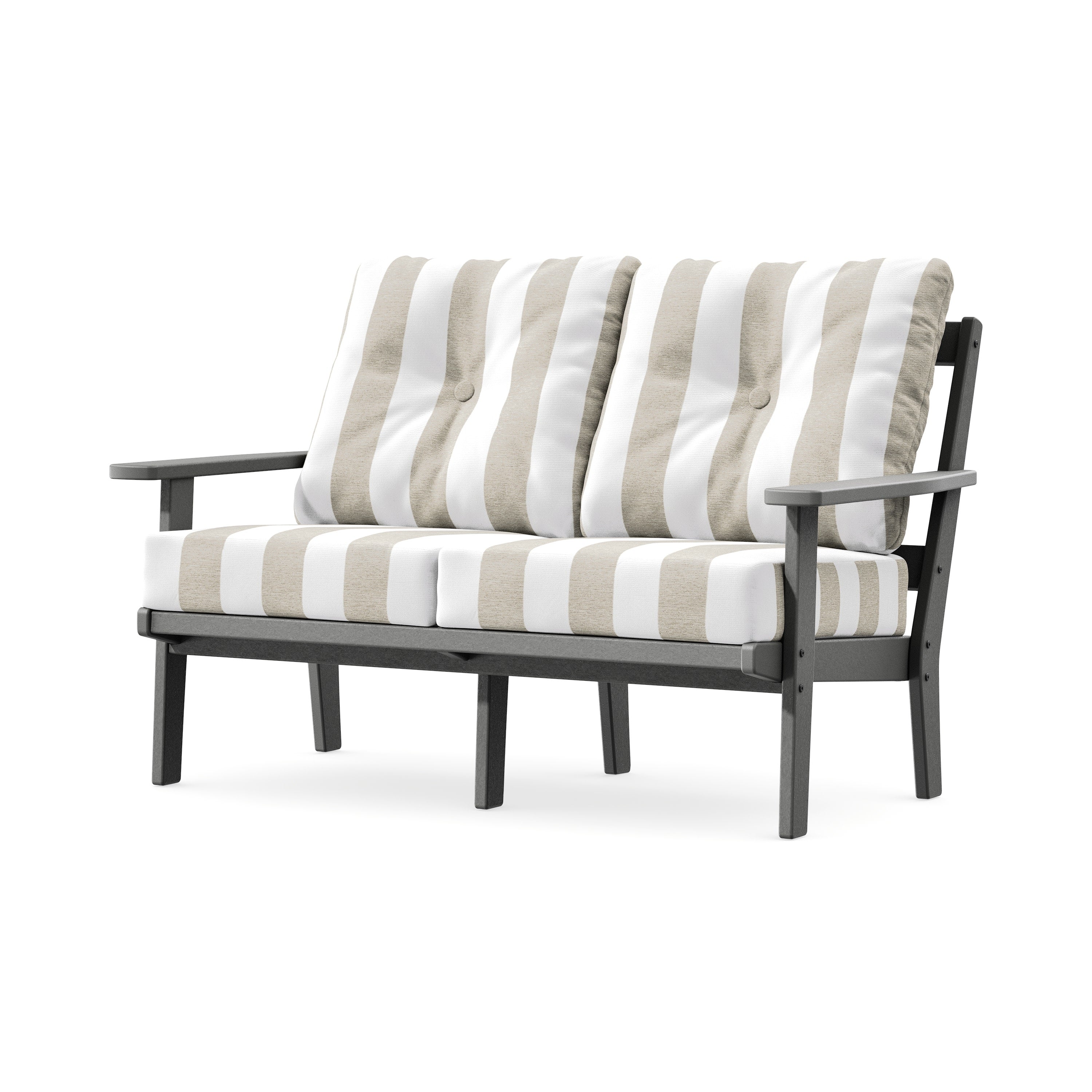 Prairie Deep SeatingLoveseat in Slate Grey / Cabana Stripe Dune Burlap