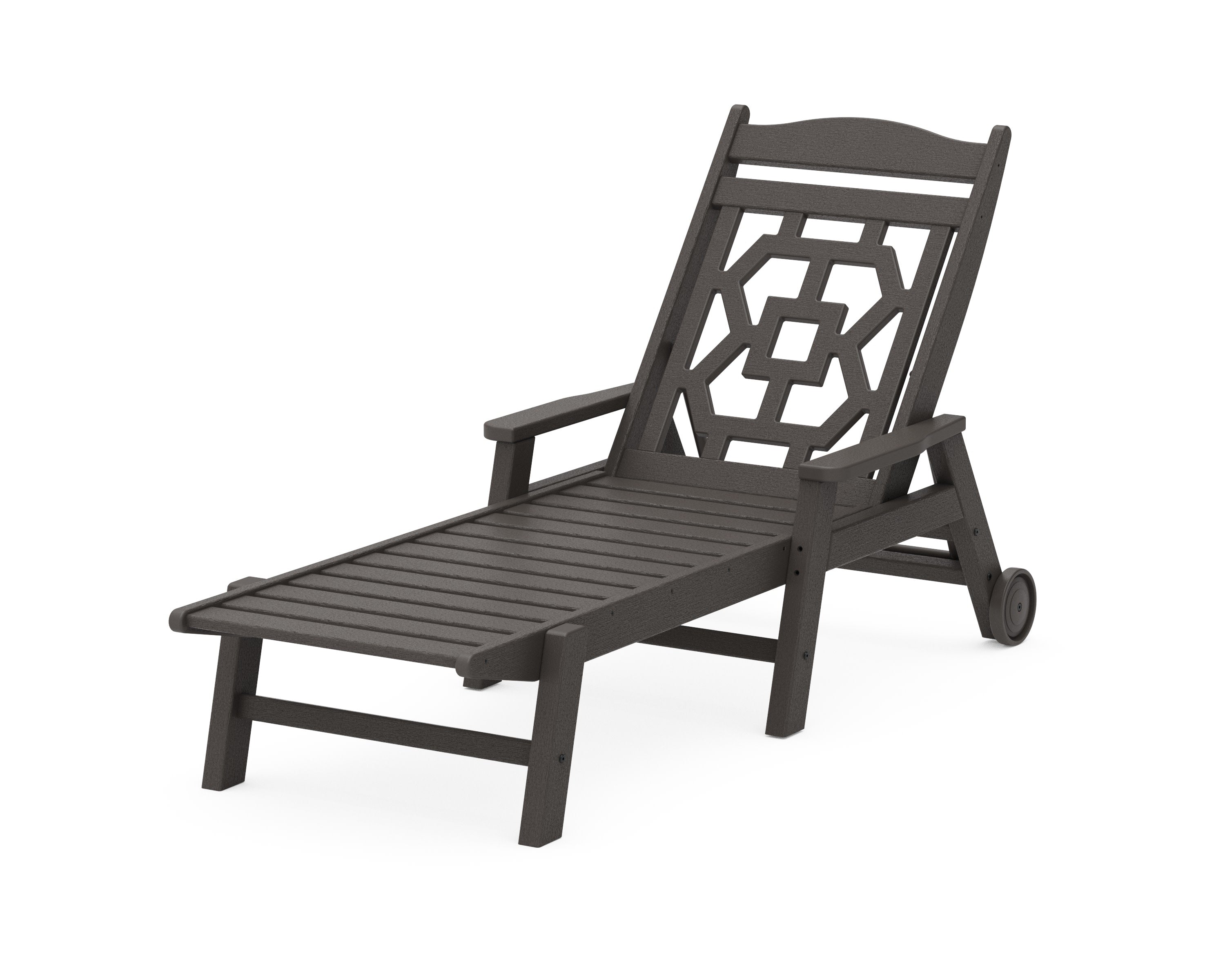 Chinoiserie Chaise Lounge in Vintage Coffee