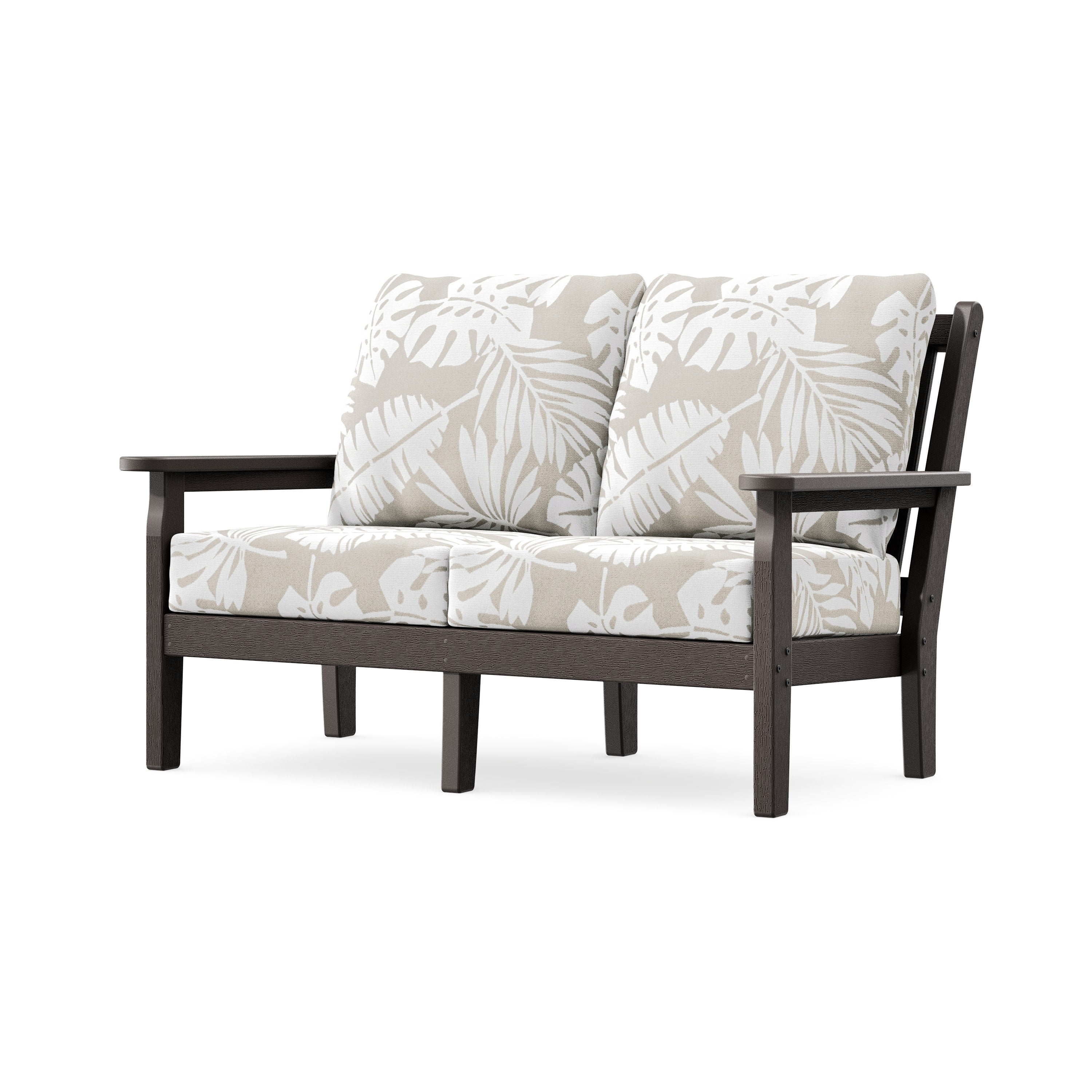 Chippendale Deep Seating Loveseat in Vintage Coffee / Leaf Dune Burlap