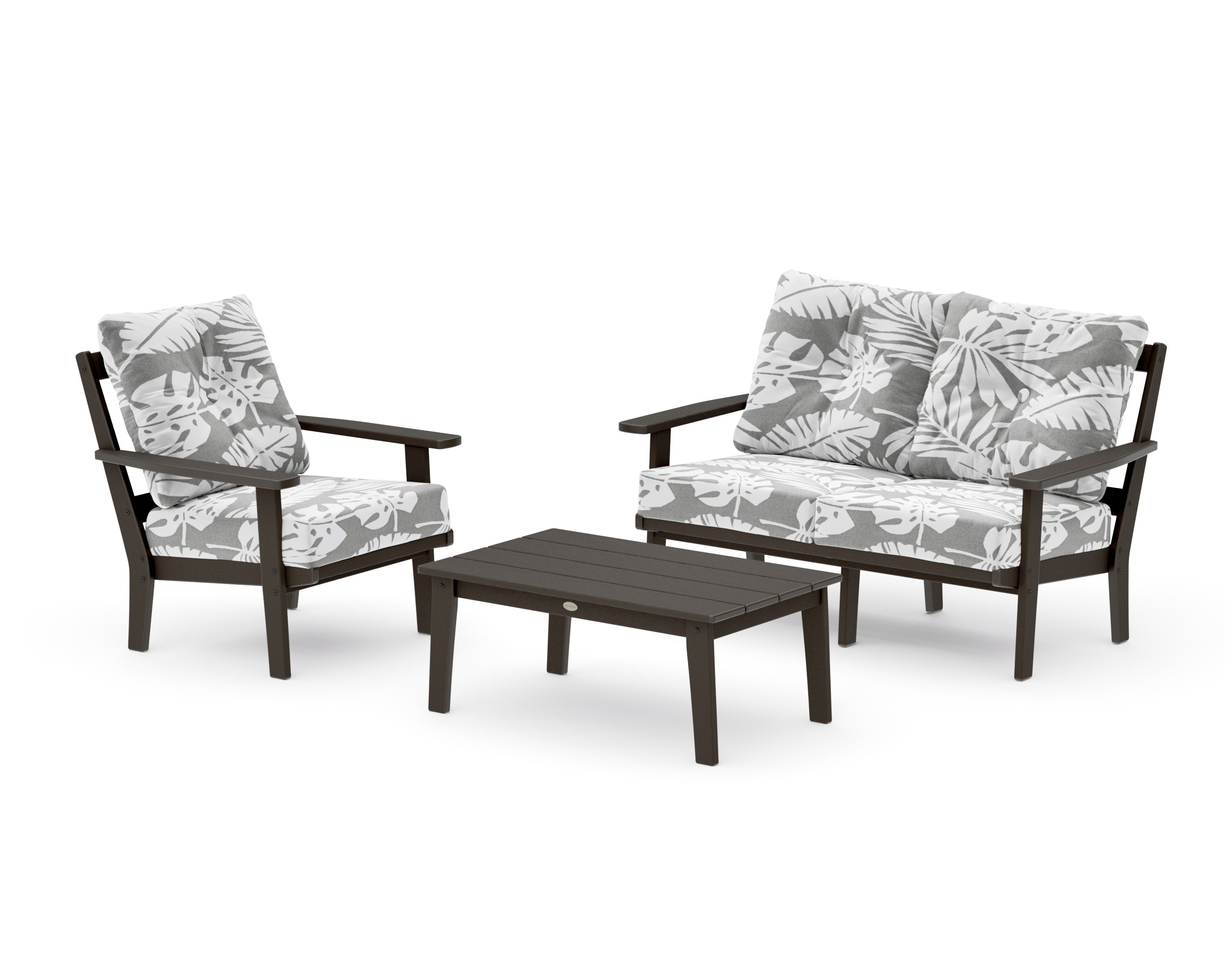 Oxford 3-Piece Deep Seating Set with Loveseat in Vintage Coffee / Leaf Grey Mist