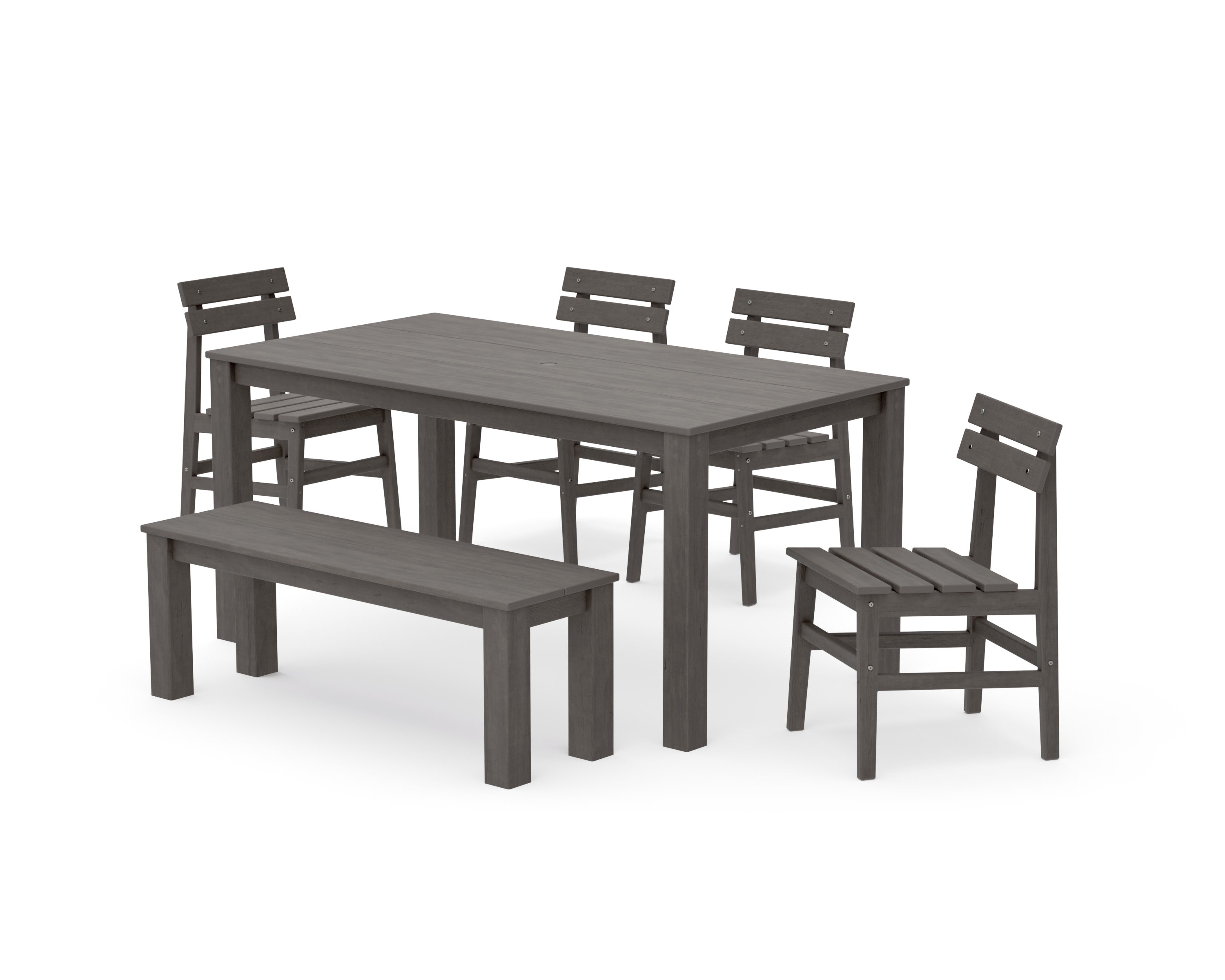Modern Studio Plaza Chair 6-Piece Parsons Dining Set with Bench in Driftwood