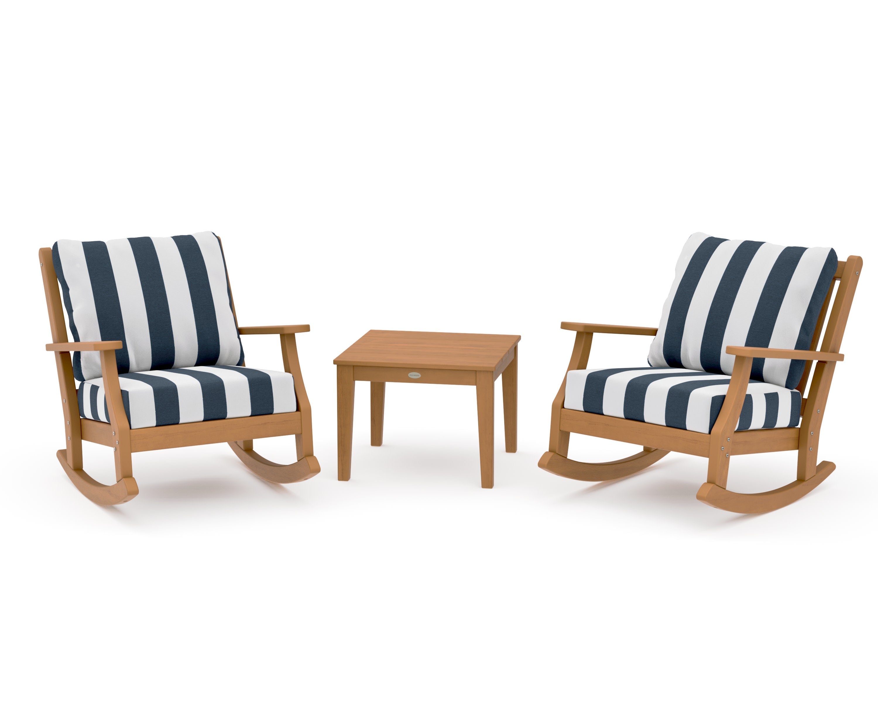 Wovendale 3-Piece Deep Seating Rocker Set in Natural / Cabana Stripe Marine Indigo