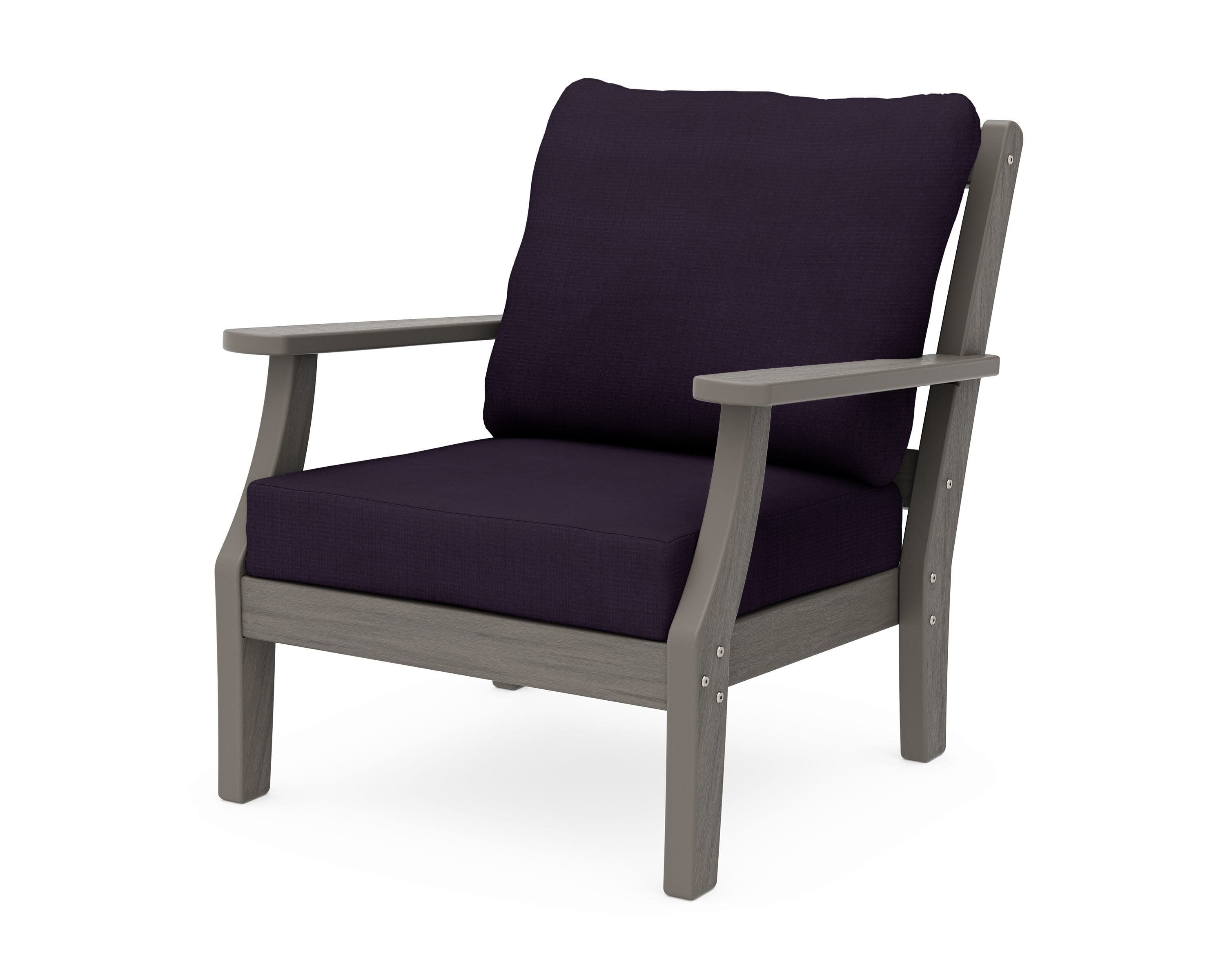 Chinoiserie Deep Seating Chair in Driftwood / Navy Linen