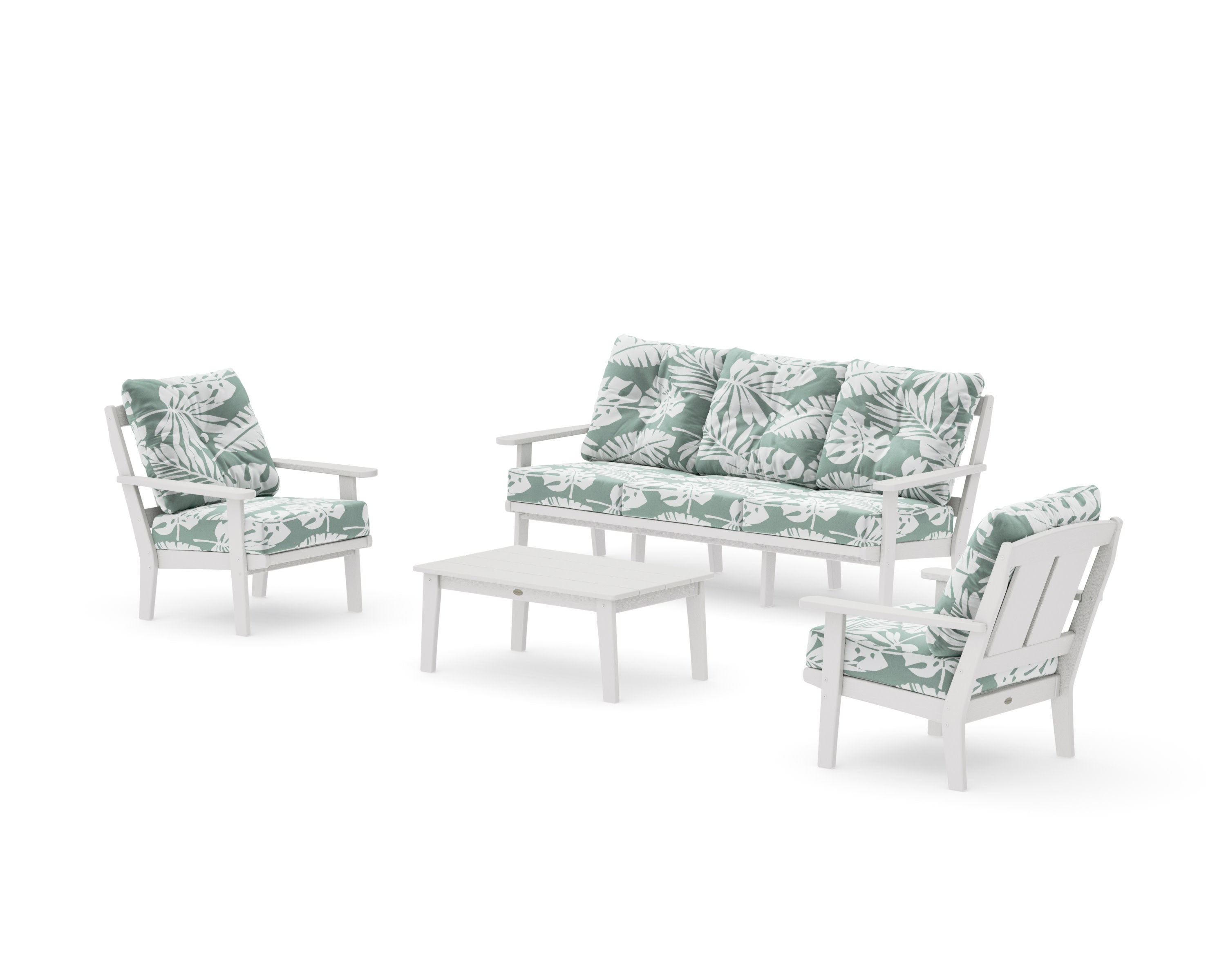 Mission 4-Piece Deep Seating Set with Sofa in Vintage White / Leaf Glacier Spa