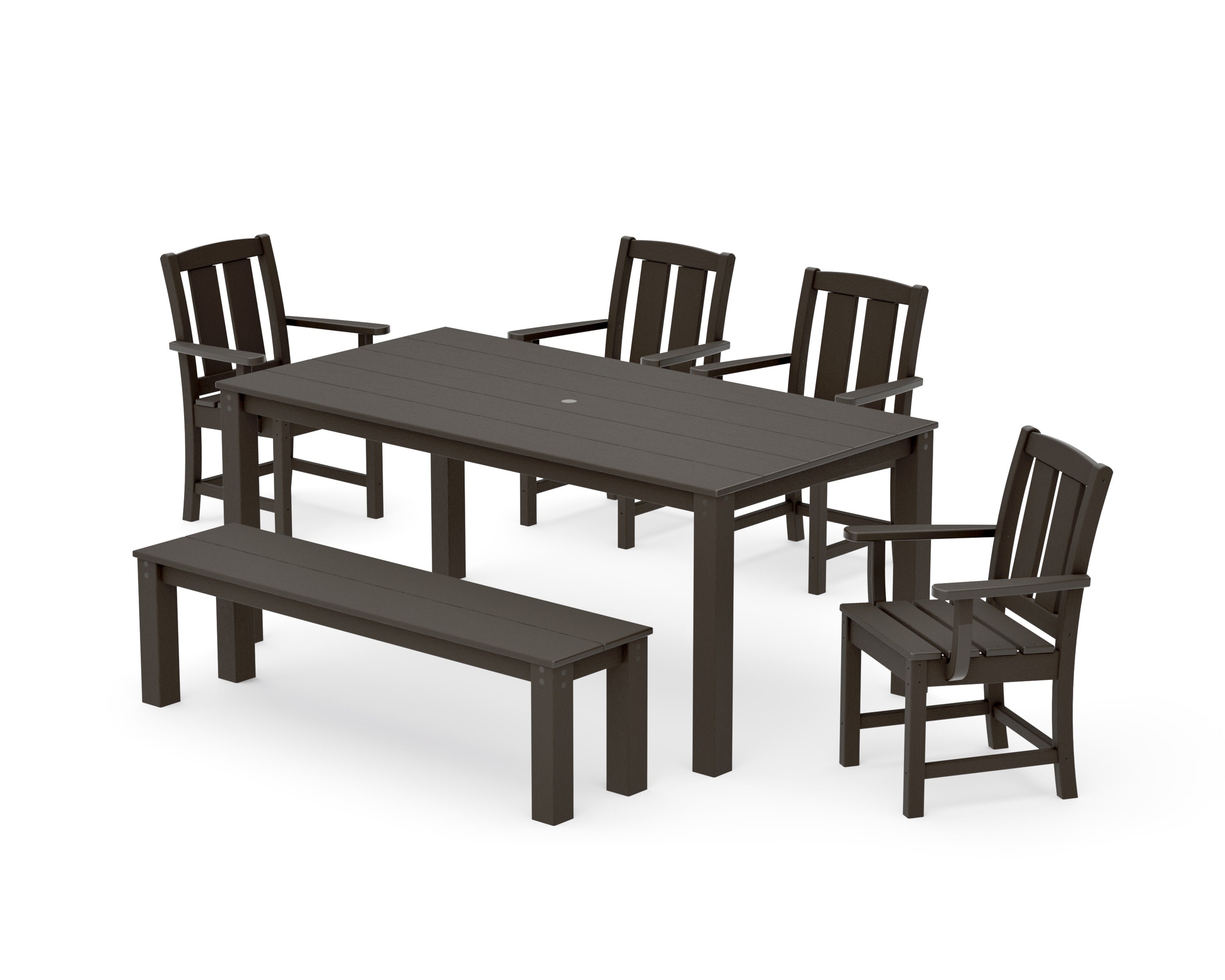 Mission 6-Piece Parsons Dining Set with Bench in Vintage Coffee