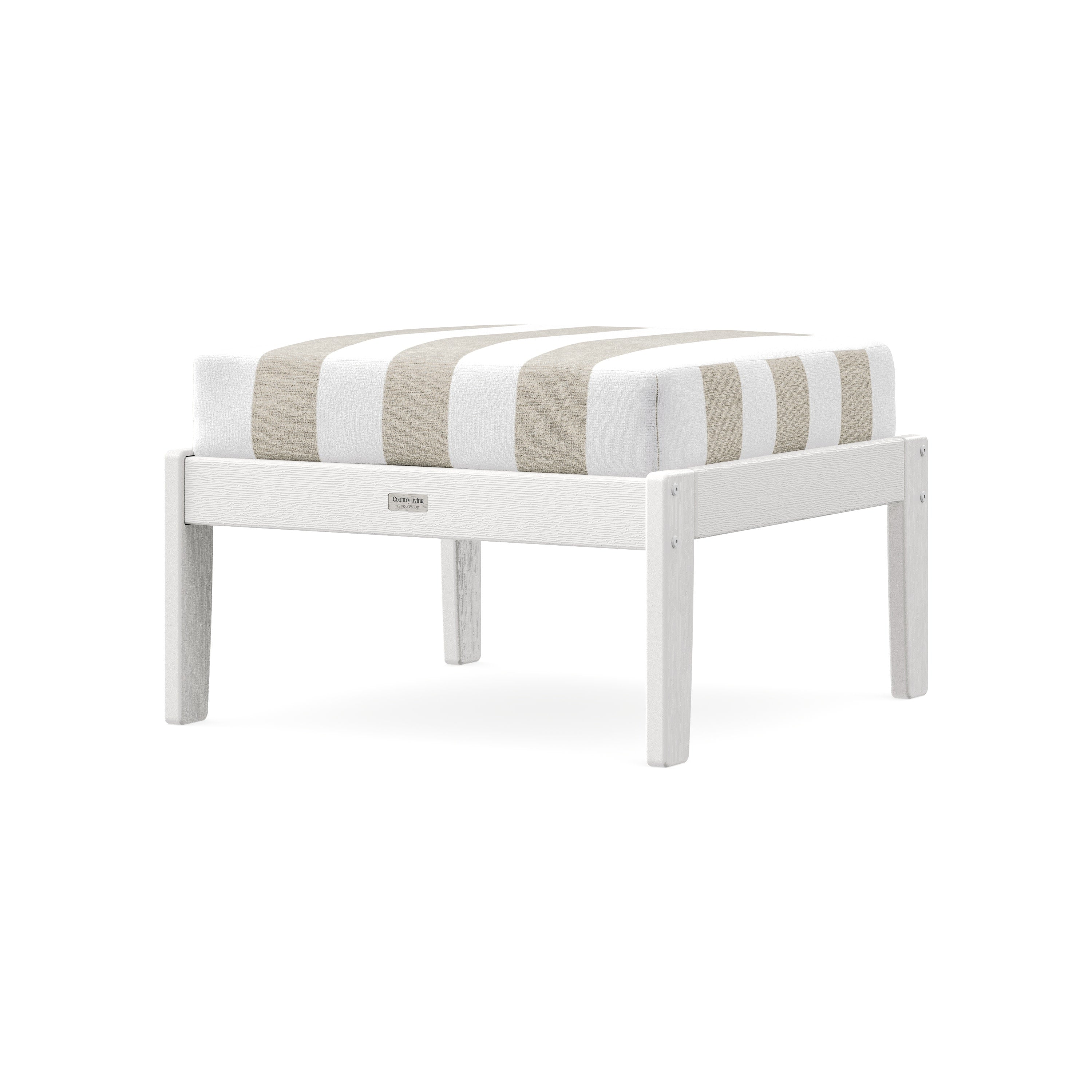 Cottage Deep Seating Ottoman in Vintage White / Cabana Stripe Dune Burlap