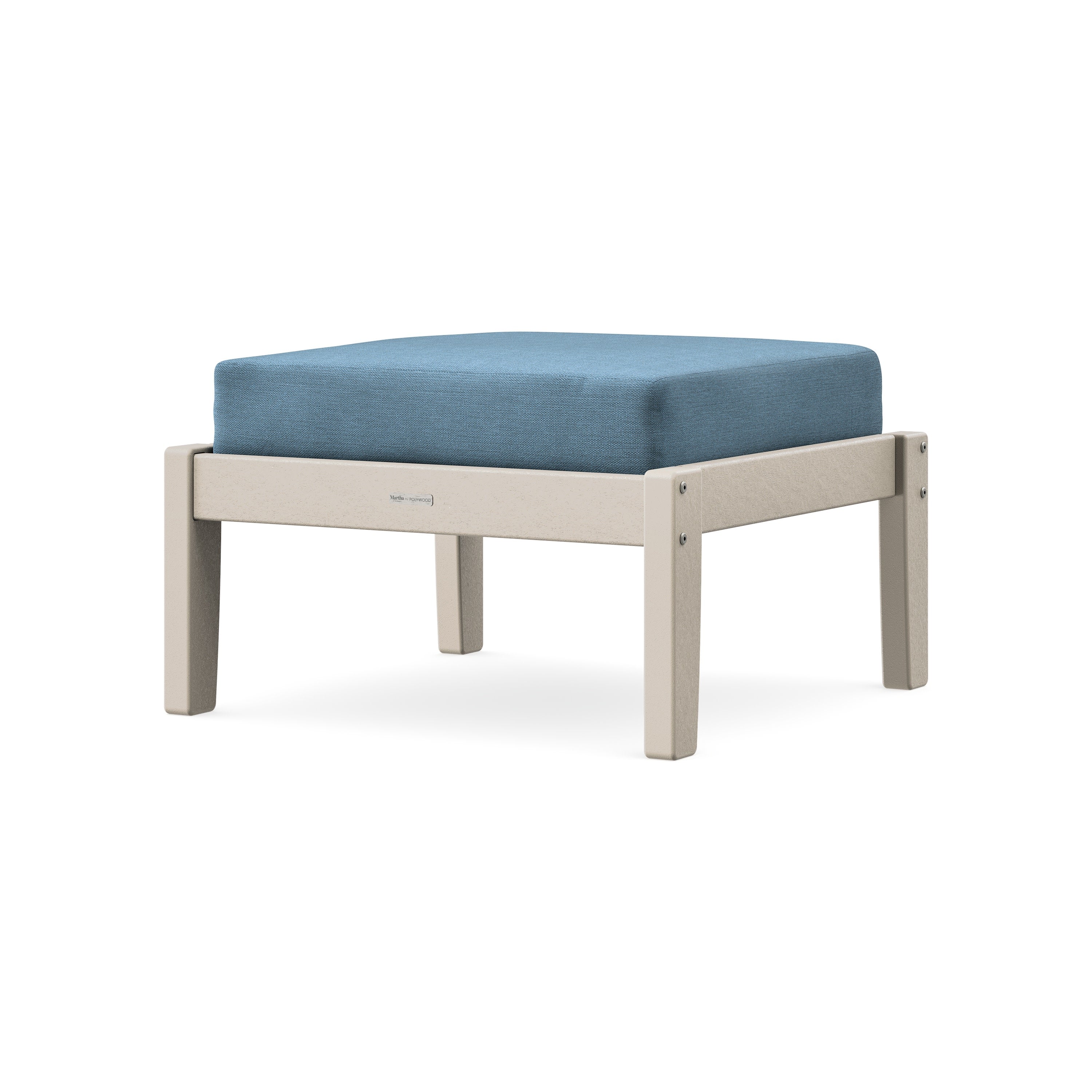 Chinoiserie Deep Seating Ottoman in Sand / Sky Blue