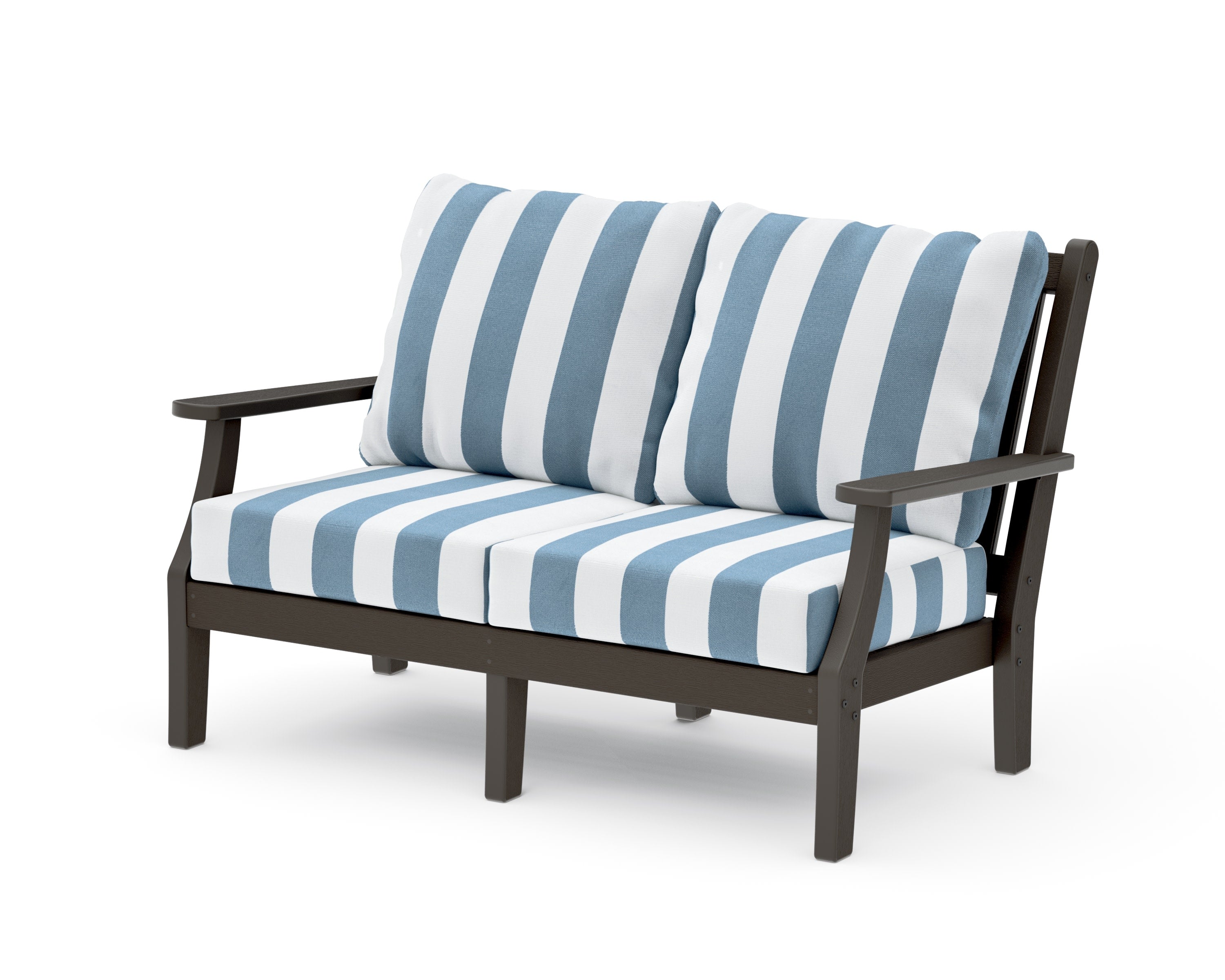 Wovendale Deep Seating Loveseat in Vintage Coffee / Cabana Stripe Sky Blue